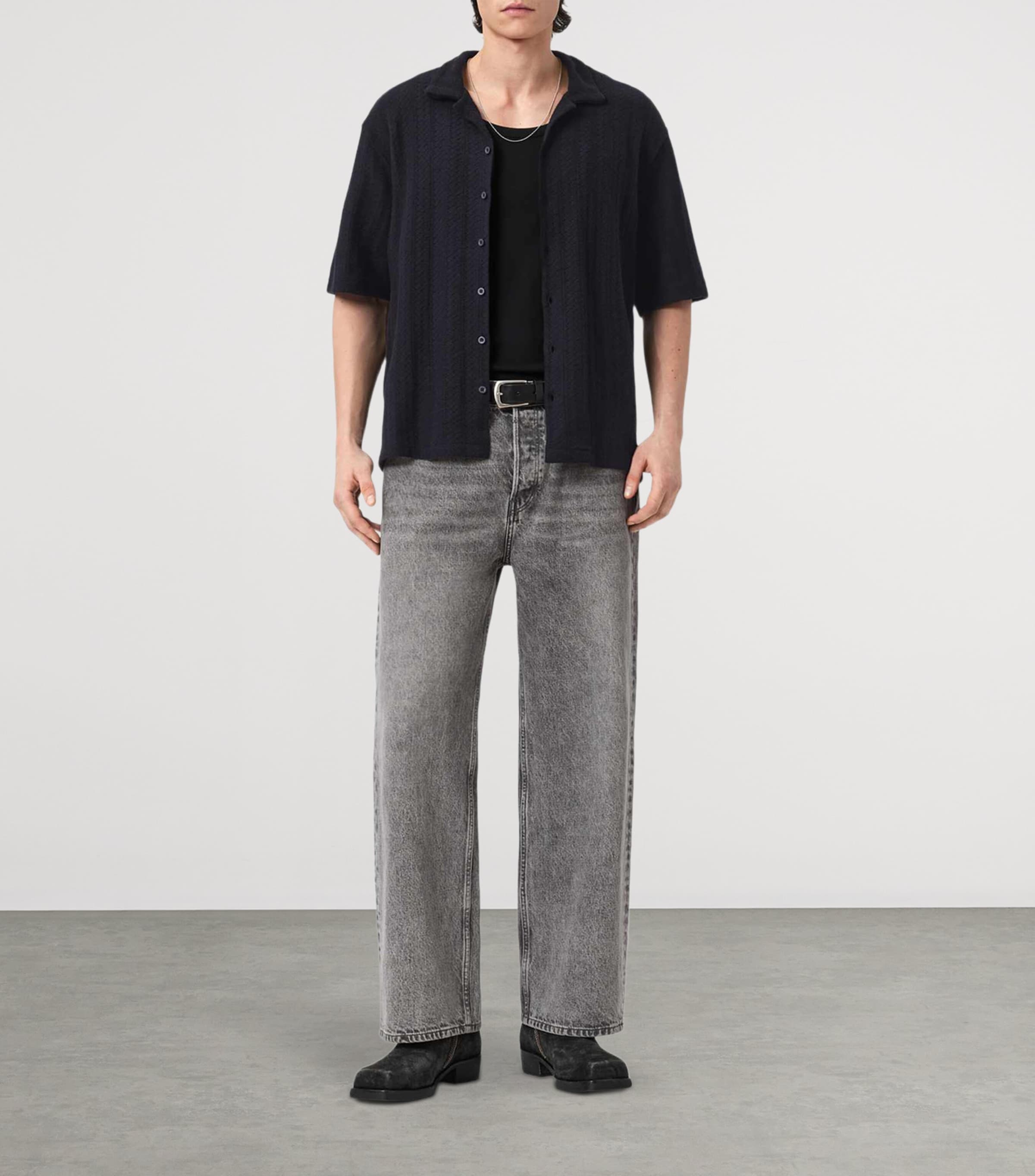 AllSaints Mens Knitted Trace Shirt Jet Black Image 5