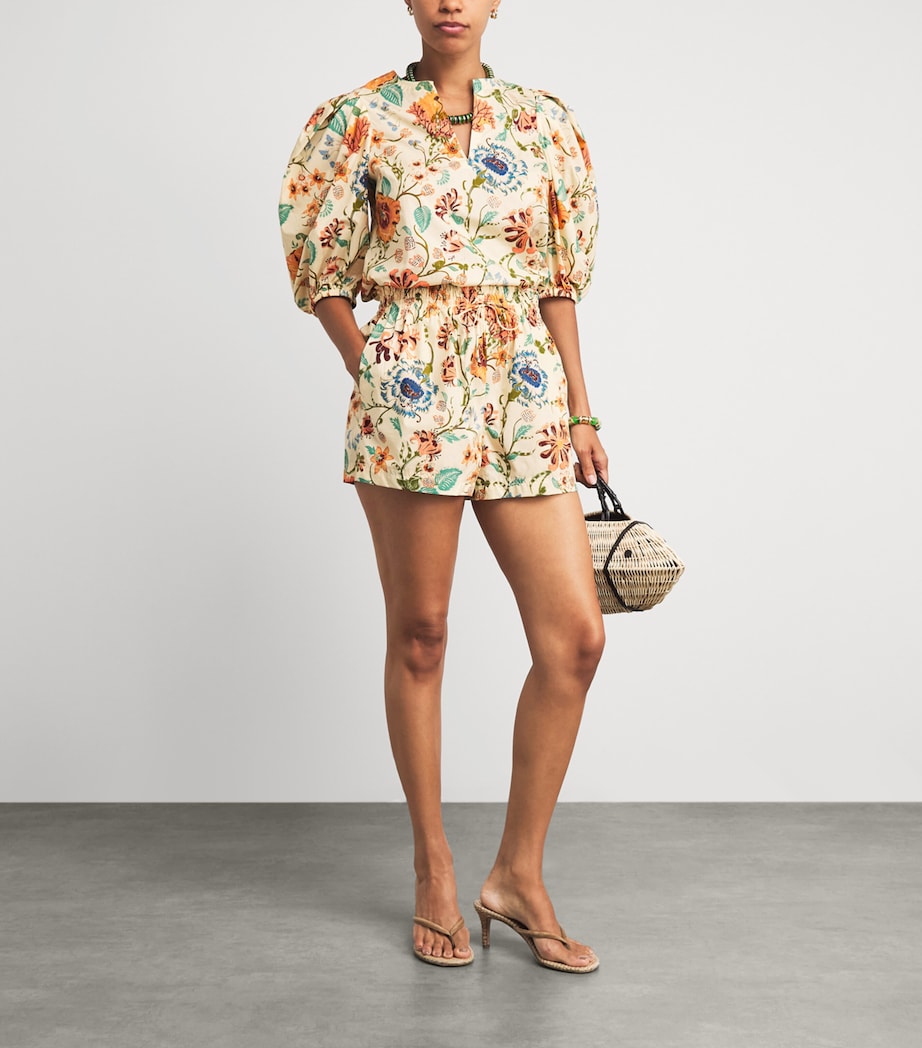 Ulla Johnson Womens Cotton Marnie Floral Paper Bag Shorts Abalone Image 2
