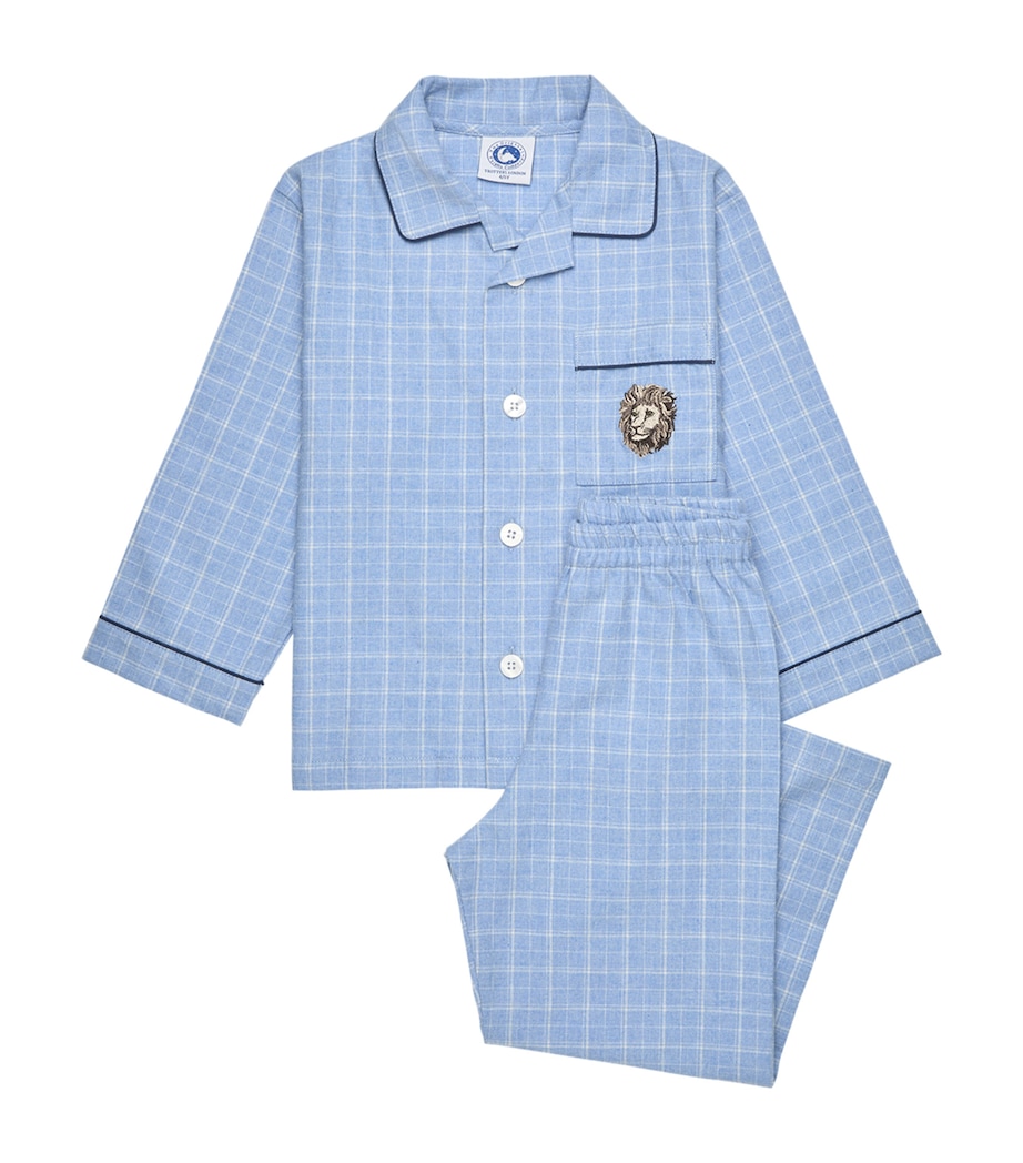 Cotton Augustus Lion Pyjama Set (6-11 Years) DENIM CHECK Image 1