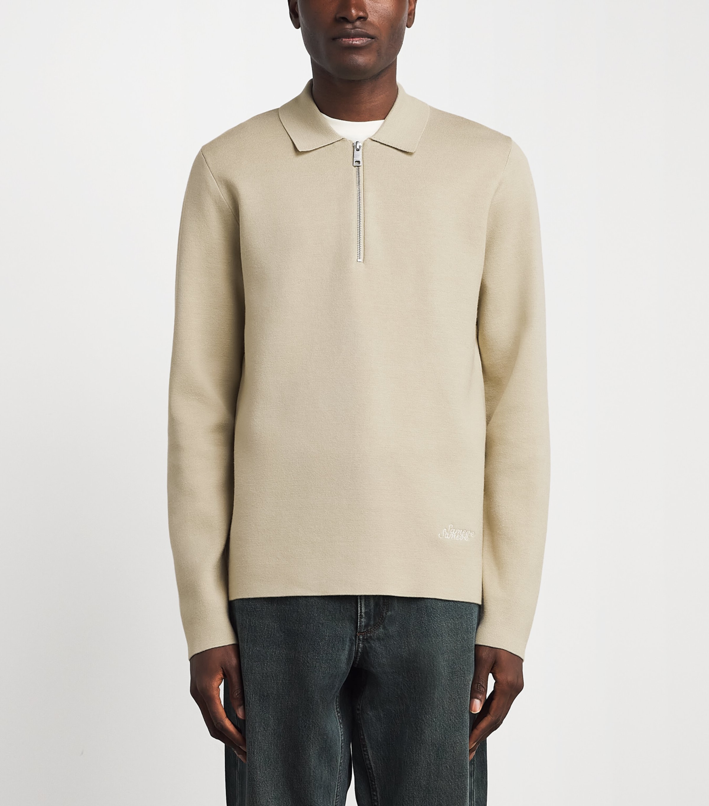 Samsøe Samsøe Mens Zip-Up Samatt Polo Sweater Tidal Foam Image 4