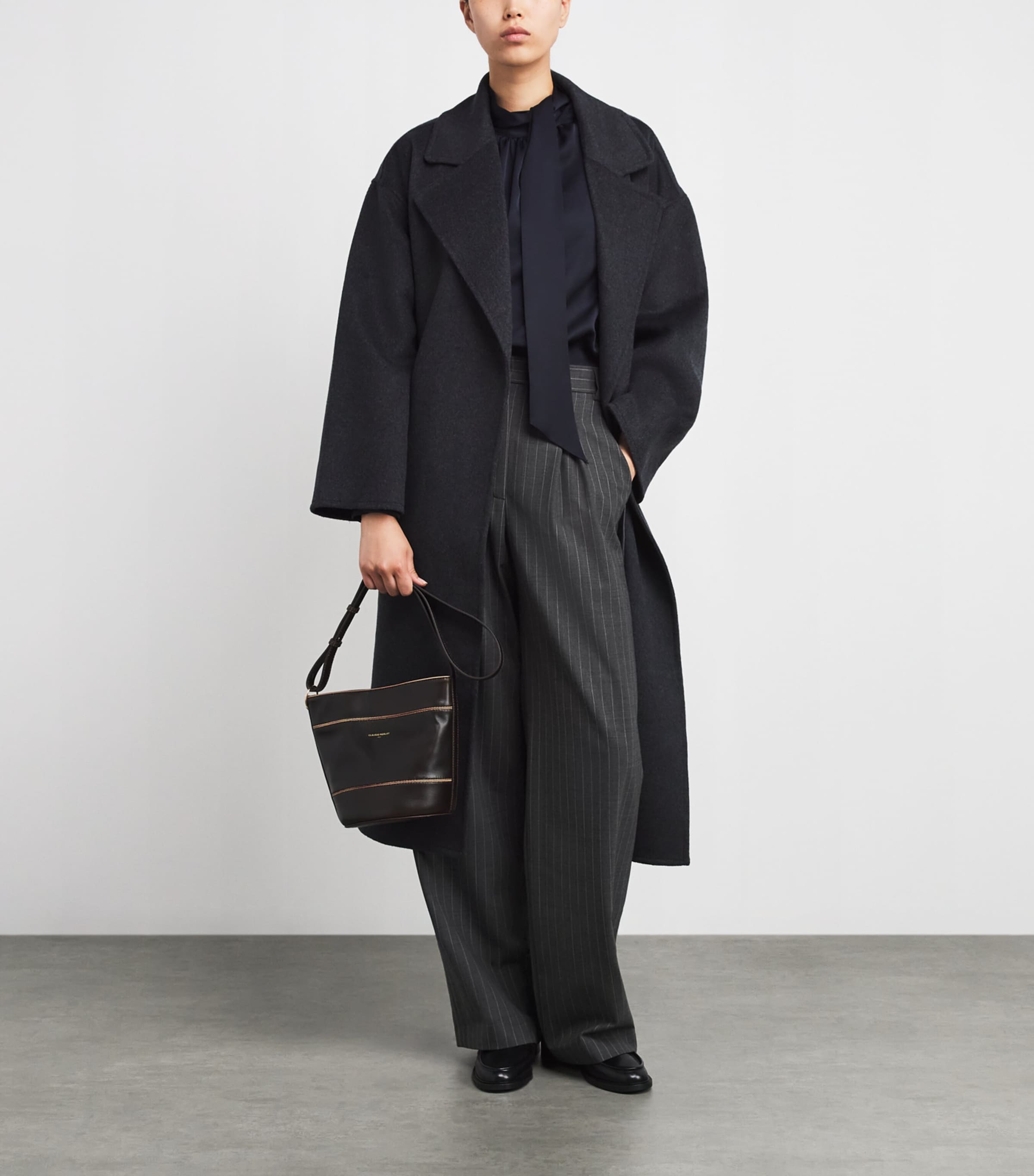 Pleated Pinstripe Wide-Leg Trousers ANTHRACITE Image 2