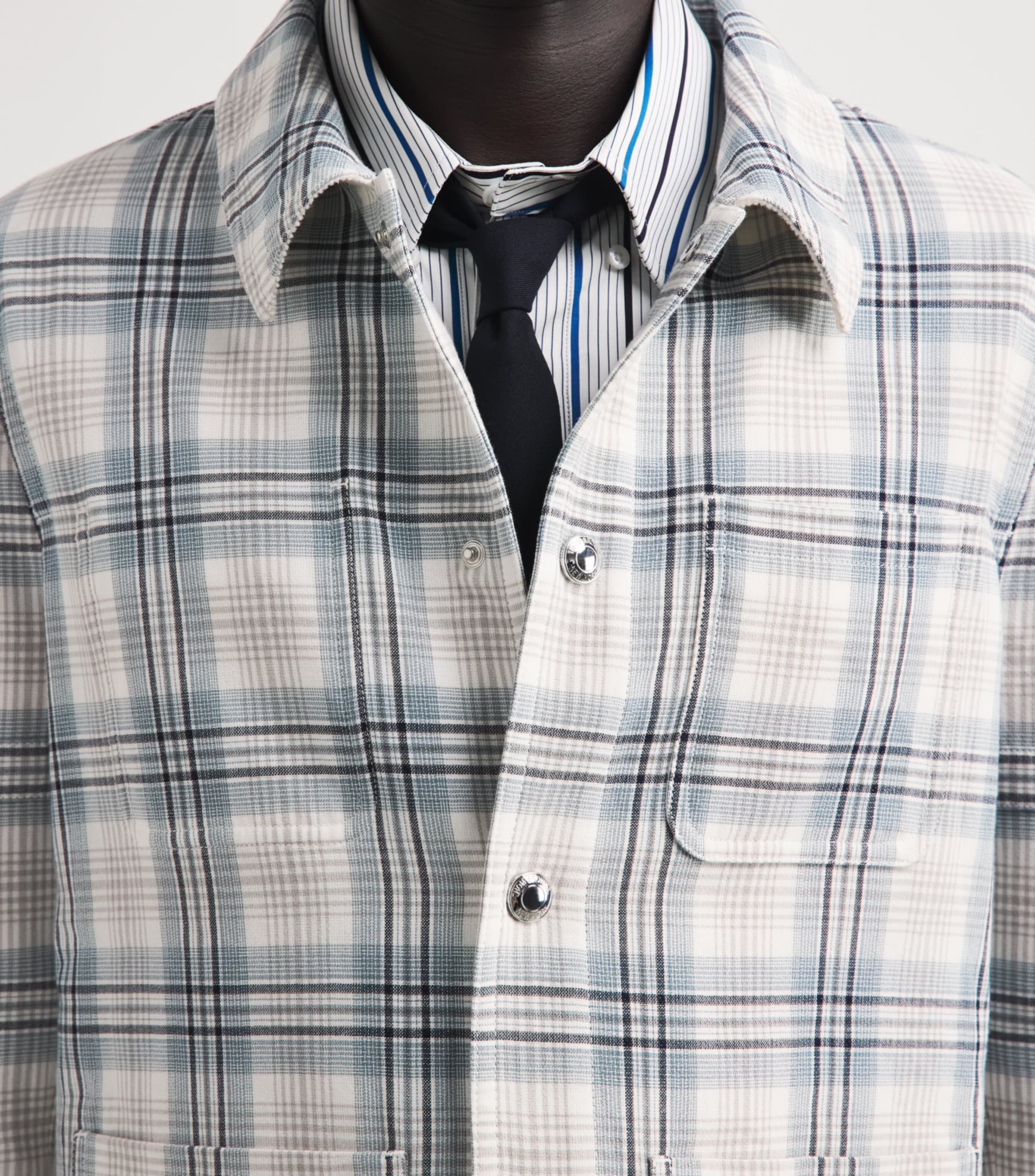 Thom Browne Mens Cotton-Blend Check Utility Shacket Seasonal Multi Image 3