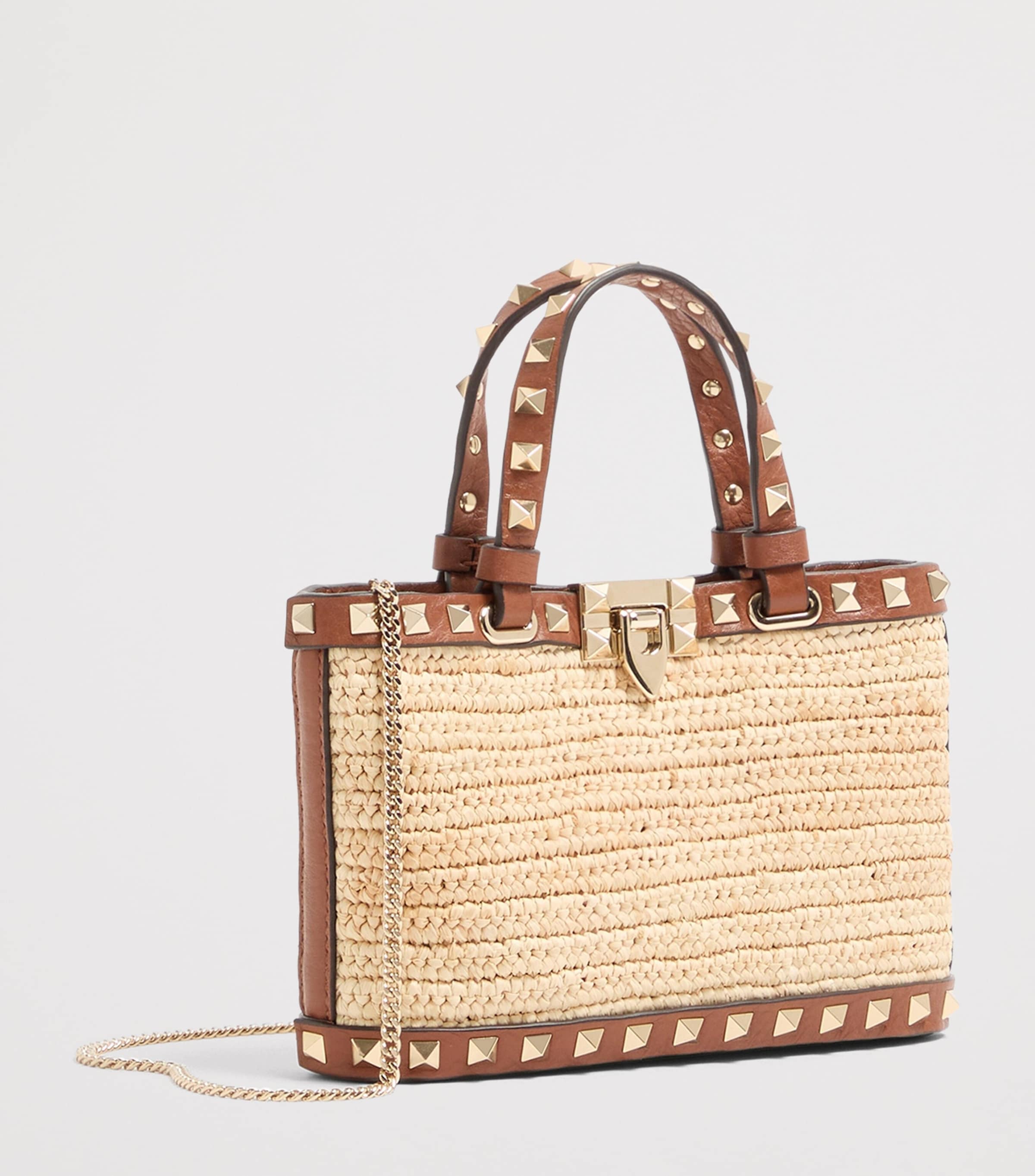 Valentino Garavani Mini Straw Rockstud Top-Handle Bag Image 2