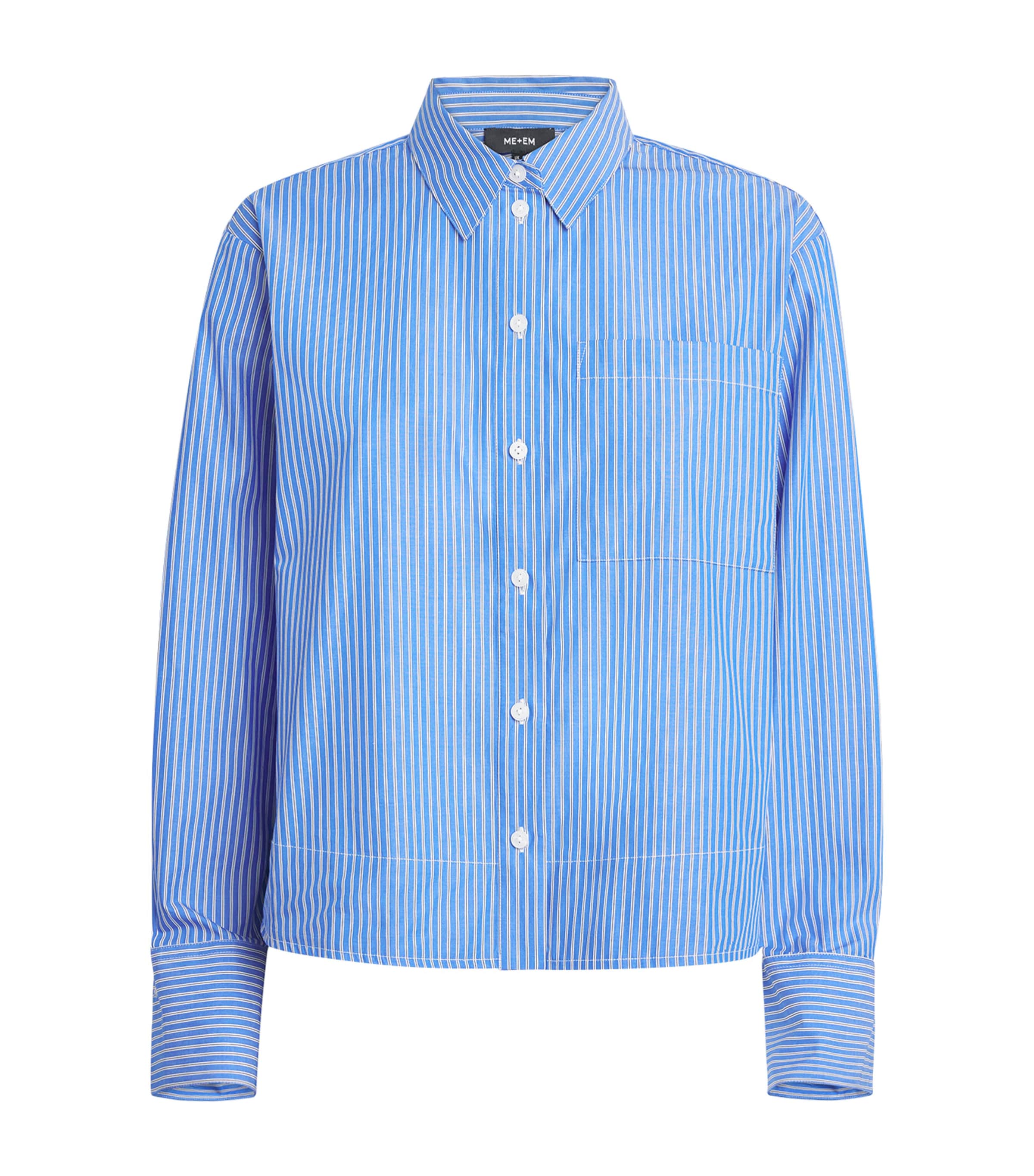 Shop Me+em Cotton Poplin Cropped Shirt In Blue