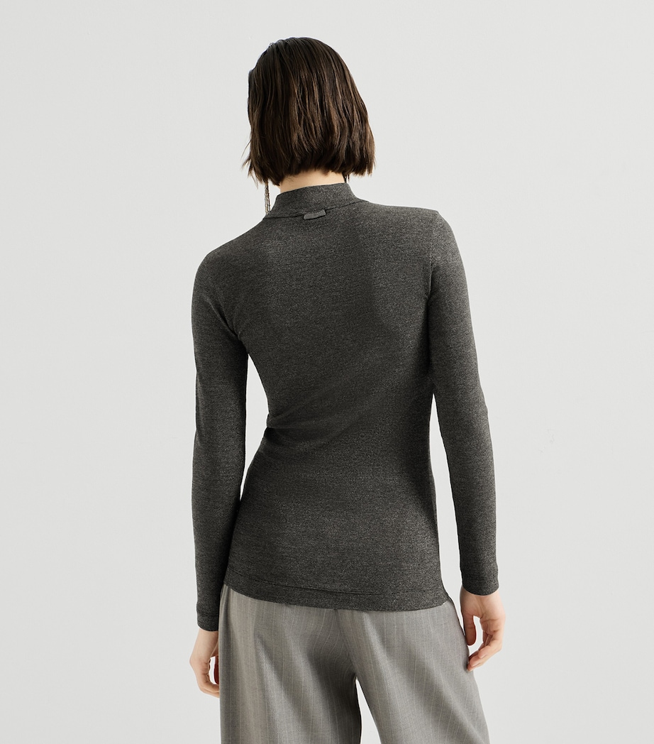 Brunello Cucinelli Womens Virgin Wool-Blend Long-Sleeve T-Shirt Antracite/argento Image 5