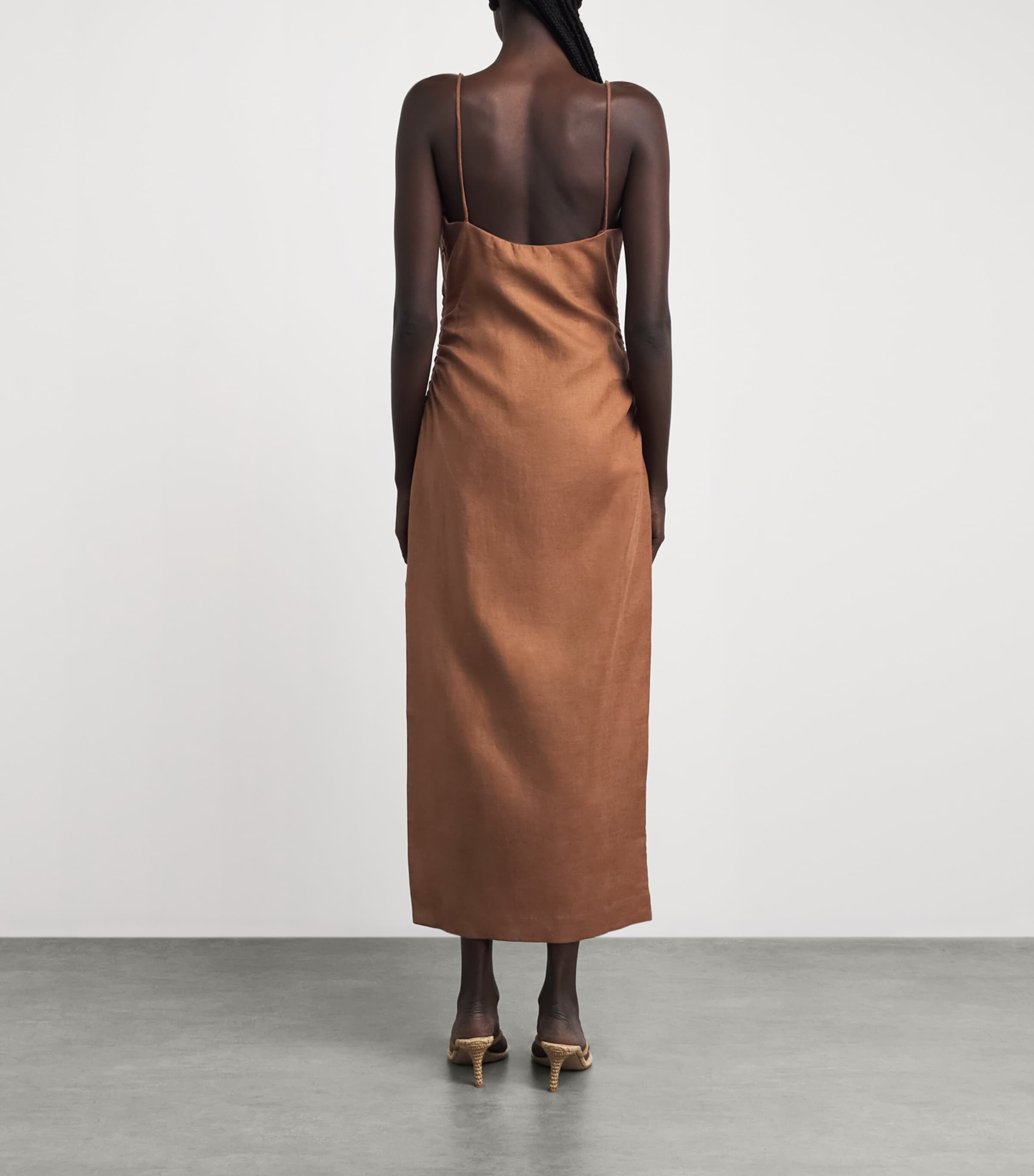 SIR. Womens Linen Tommy Midi Dress Chocolate Image 4