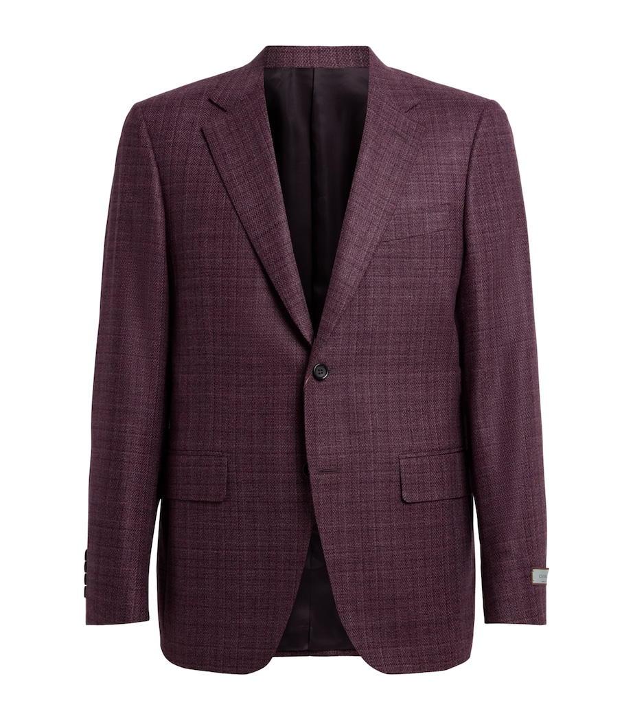 Canali Mens Wool-Silk Check Blazer Burgundy Image 1