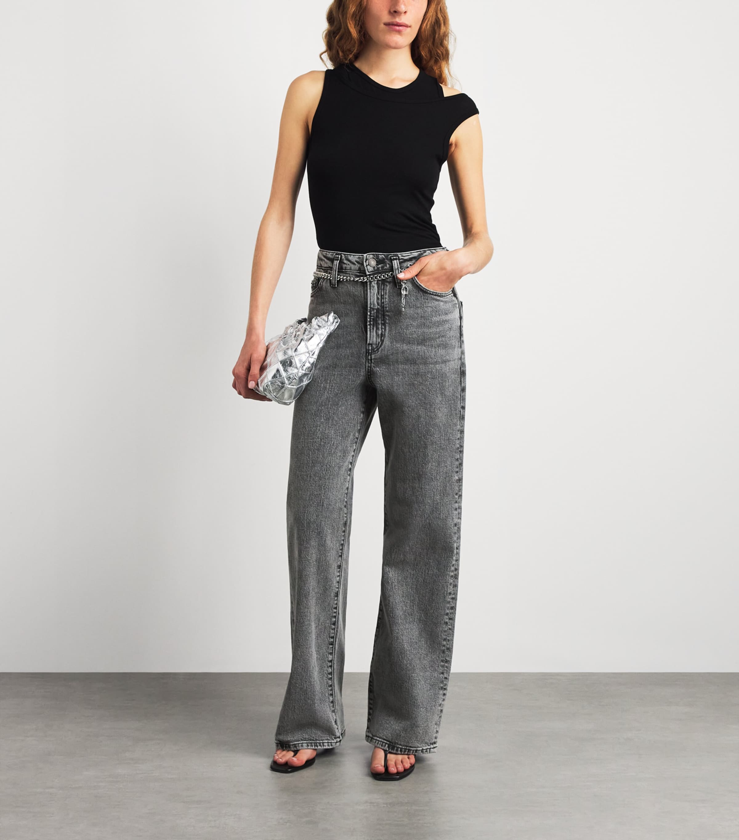 Maje Womens Belted Wide-Leg Jeans Grey Image 2