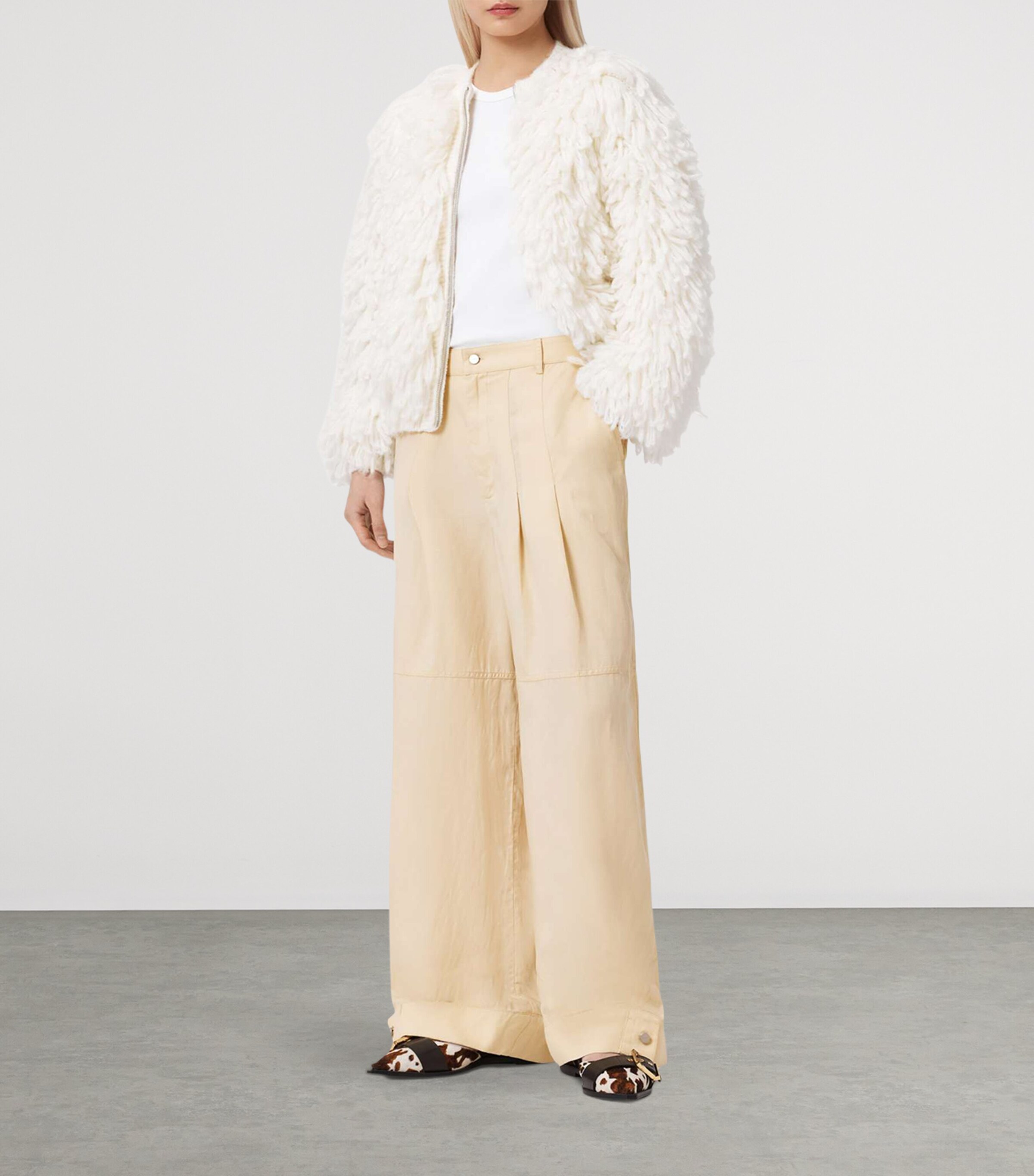 AllSaints Womens Sherell Wide-Leg Trousers Ecru White Image 2