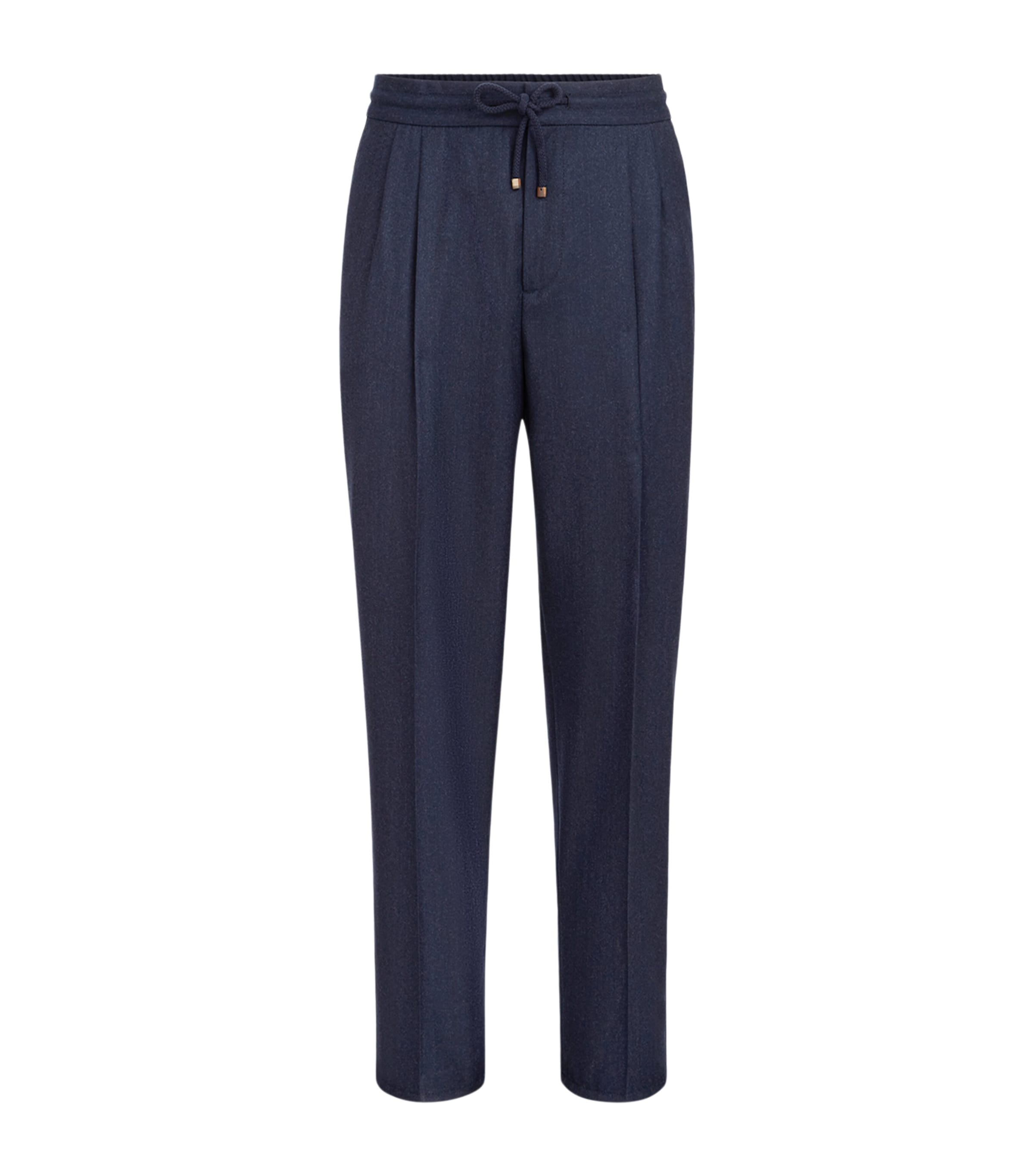 Brunello Cucinelli Mens Virgin Wool Pleated Drawstring Trousers Image 1