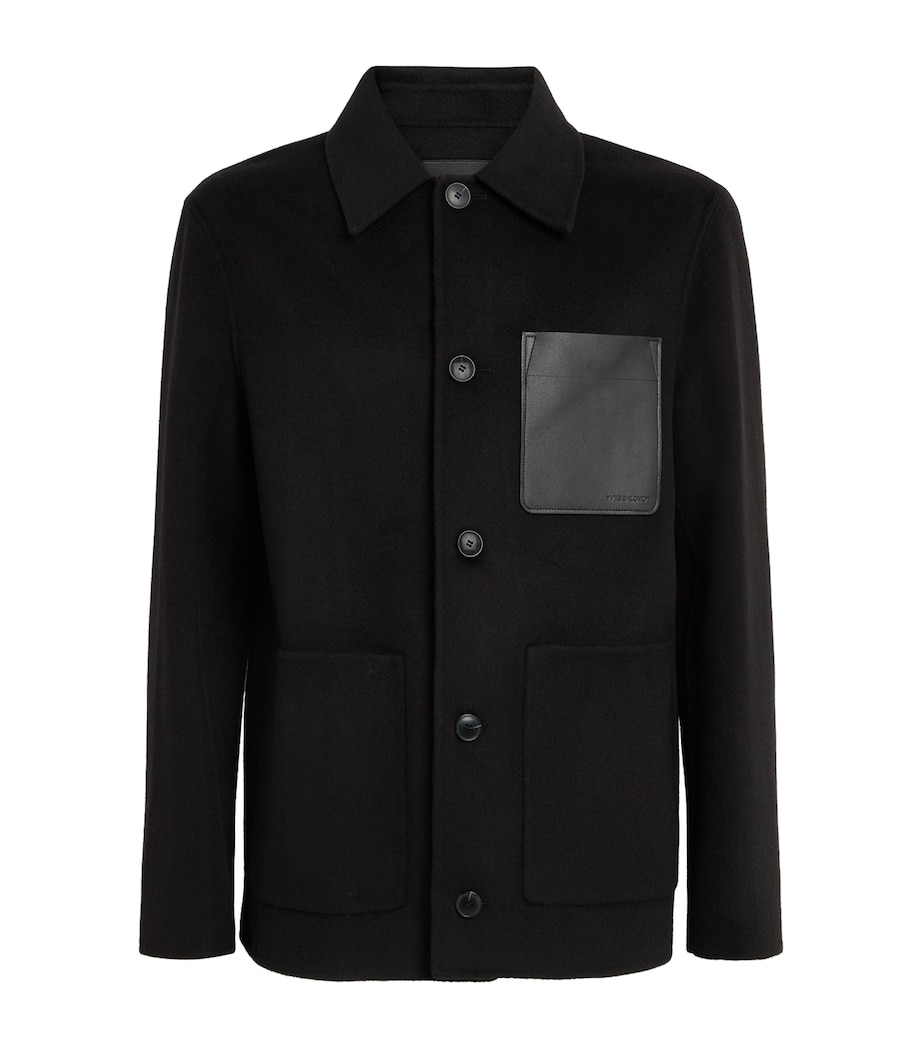 Yves Salomon Mens Wool-Cashmere Leather Patch Overshirt Noir Image 1
