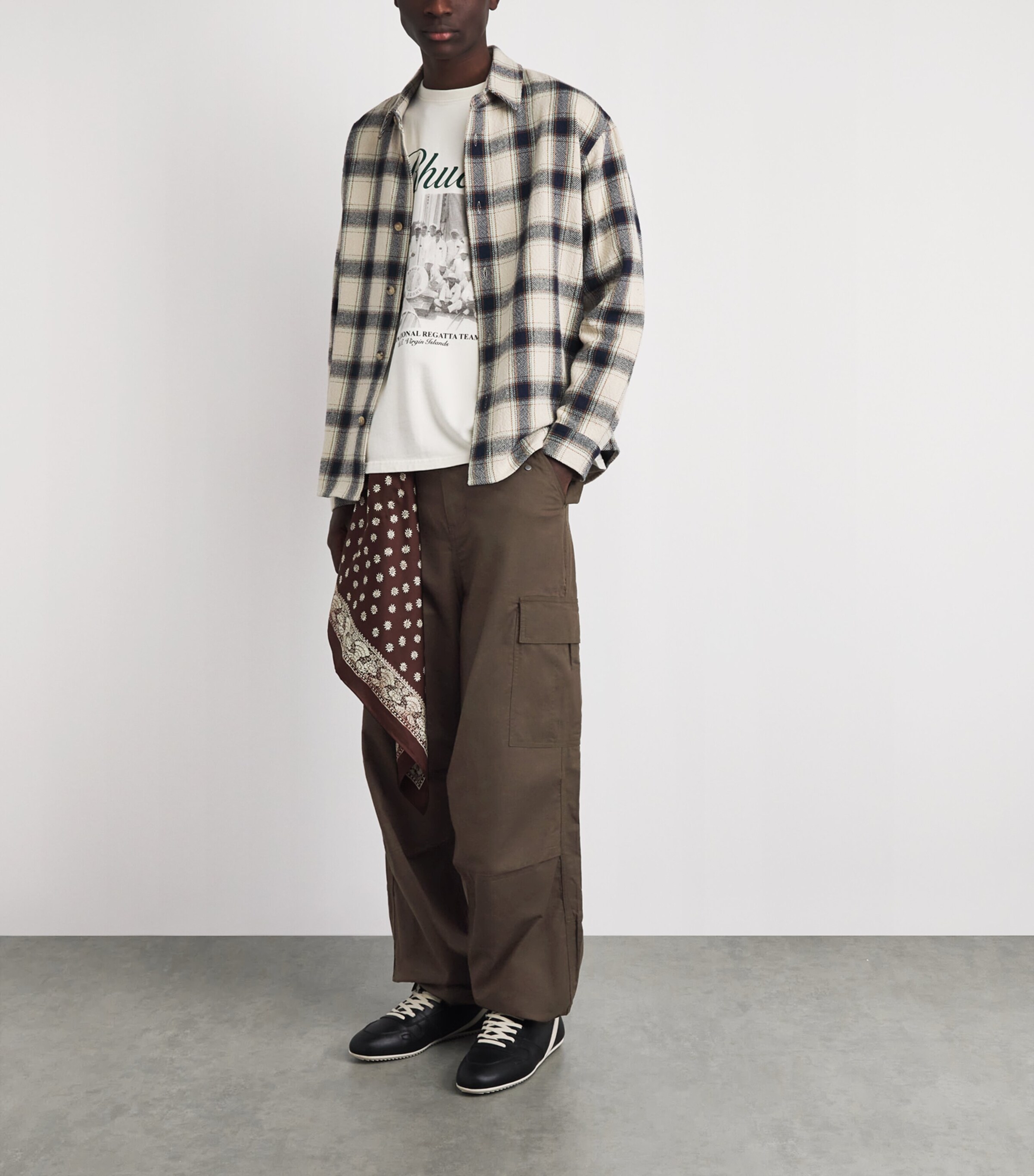 Rhude Mens Cotton-Linen Parachute Cargo Trousers Olive Green Image 2