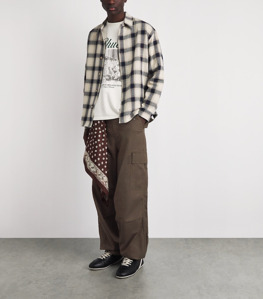 Rhude Mens Cotton-Linen Parachute Cargo Trousers Olive Green Image 2