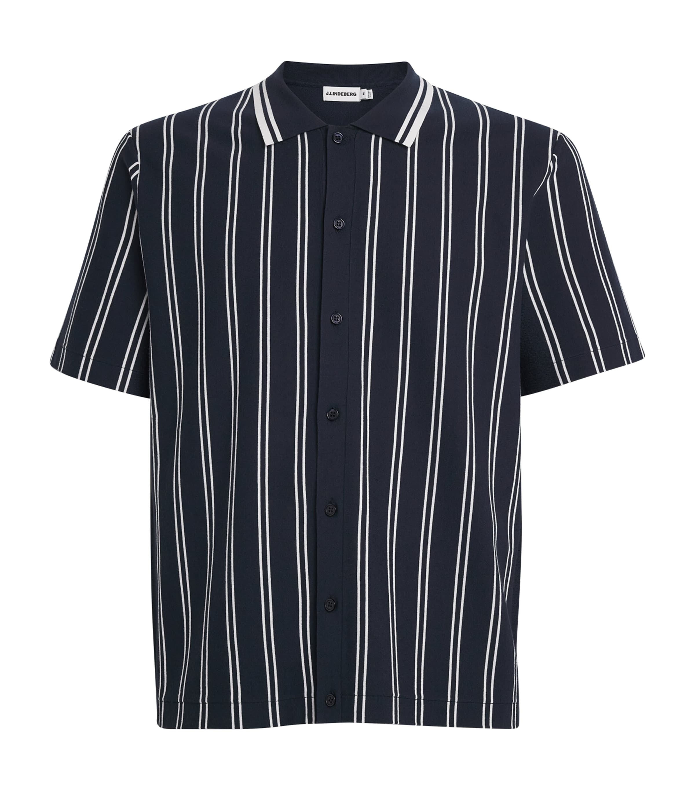J Lindeberg Mens Stripe Rue Short-Sleeve Shirt Jl Navy Image 1
