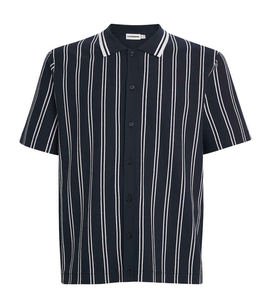 J Lindeberg Mens Stripe Rue Short-Sleeve Shirt Jl Navy Image 1