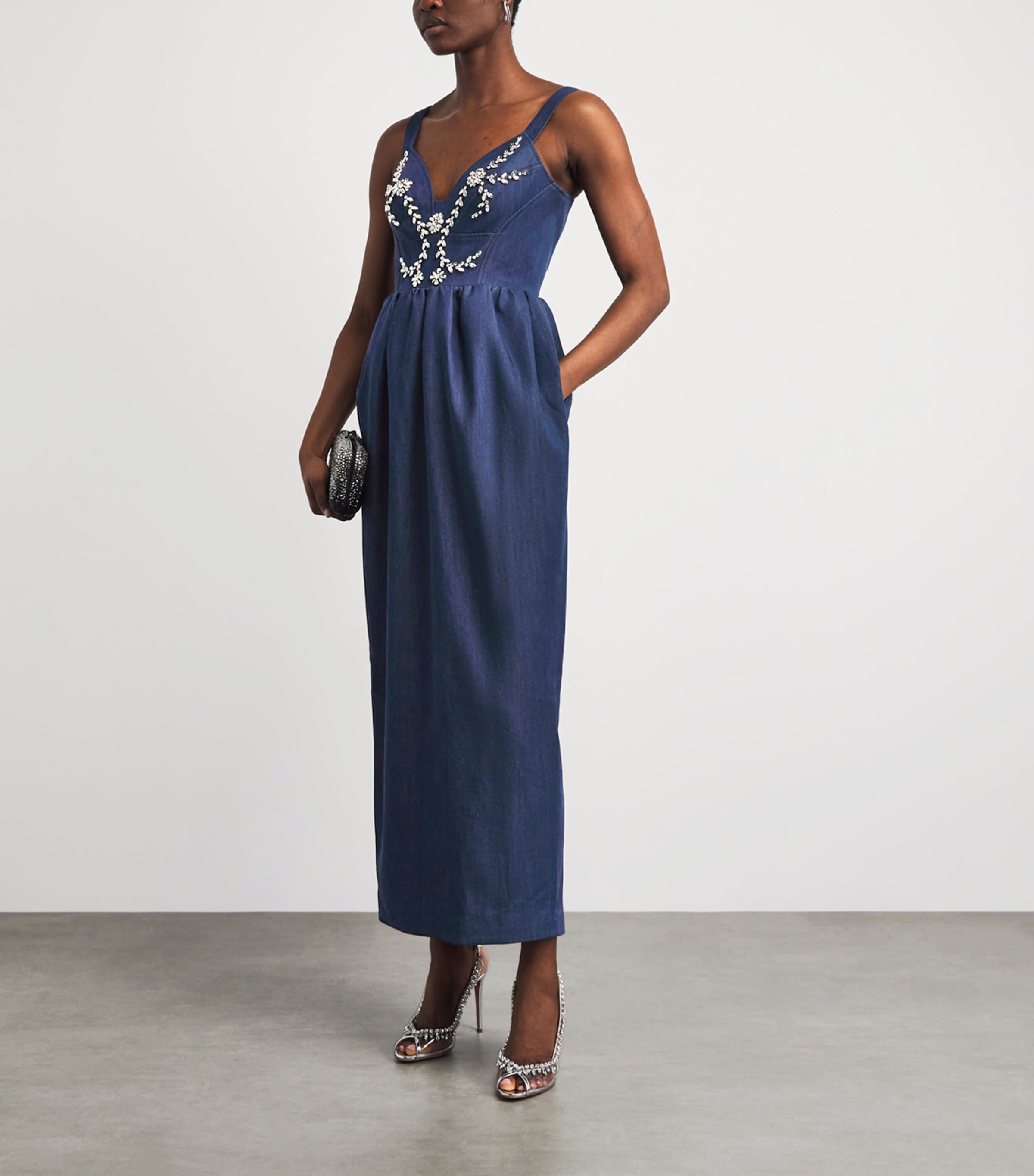 Huishan Zhang Womens Chambray Liviana Midi Dress Blue Image 2