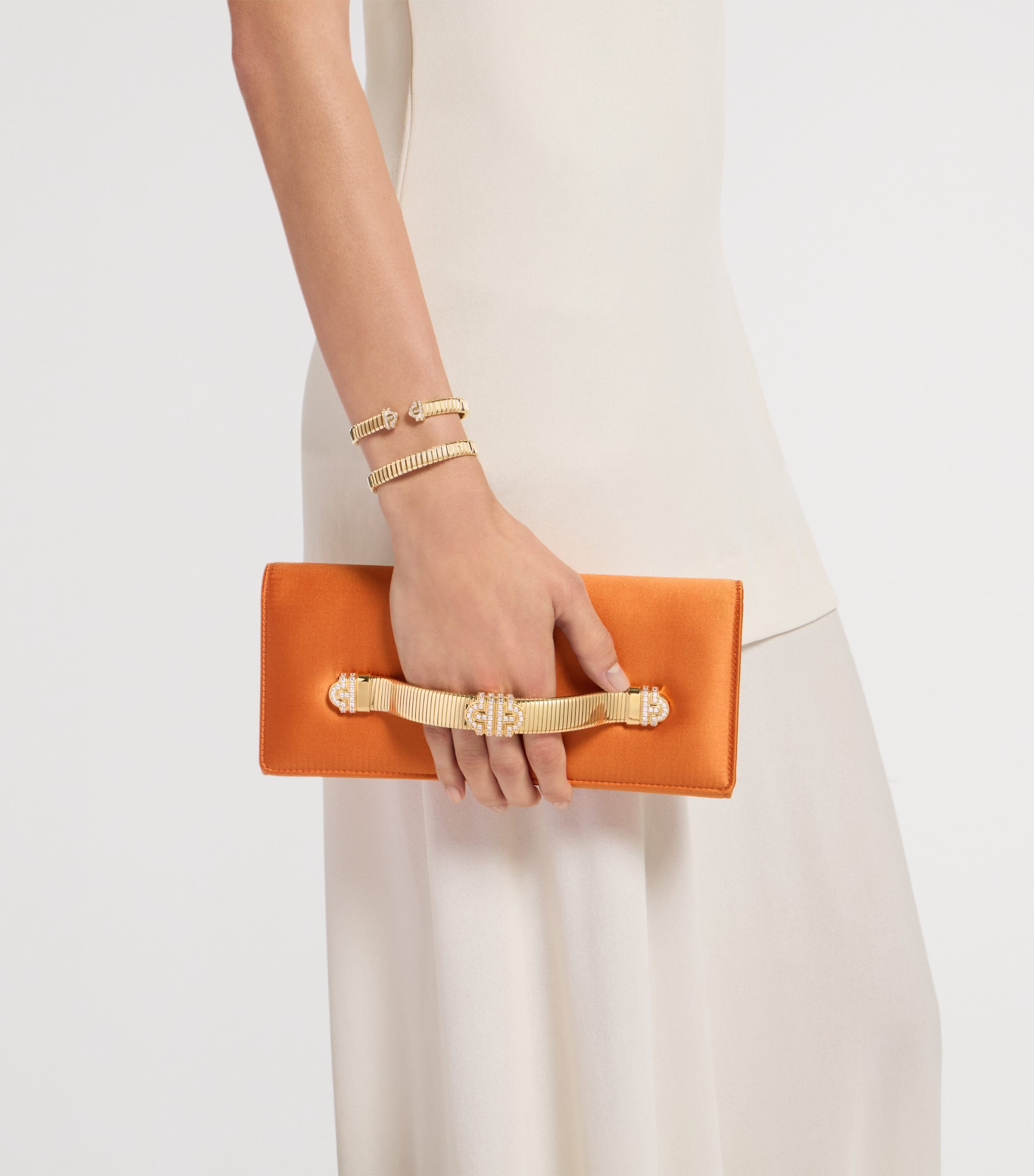 Bvlgari Satin Tubogas Evening Clutch Bag Orange Image 3