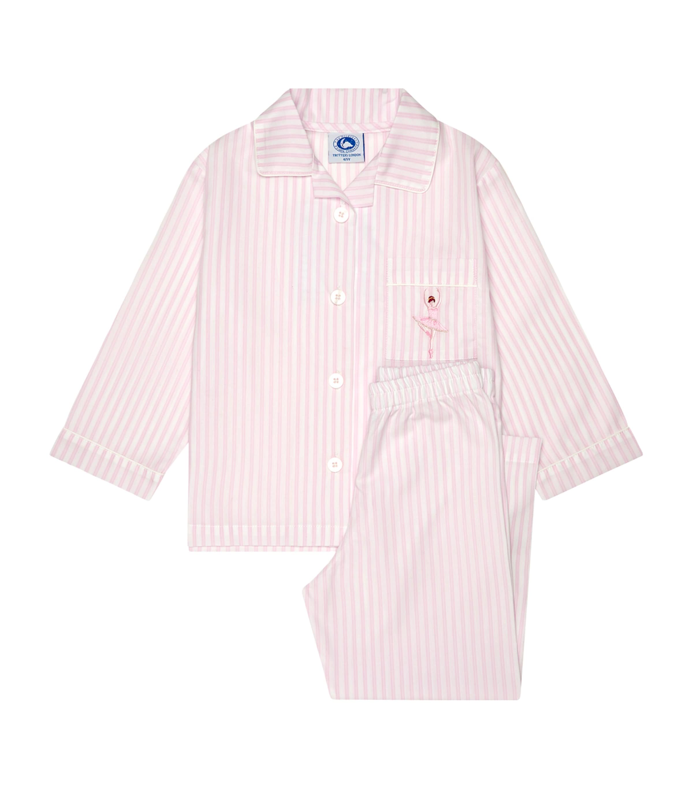 Trotters Girls Pink Stripe Kids Ballerina Striped Cotton Pyjamas 1-11 Years In Pink