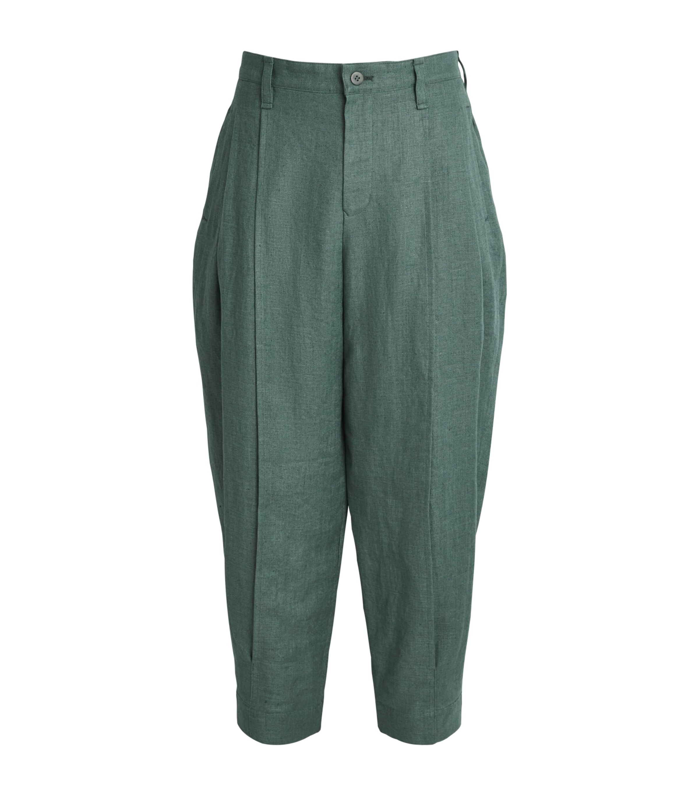 IM MEN Mens Tough Linen Pleated Trousers Dark Green Image 1