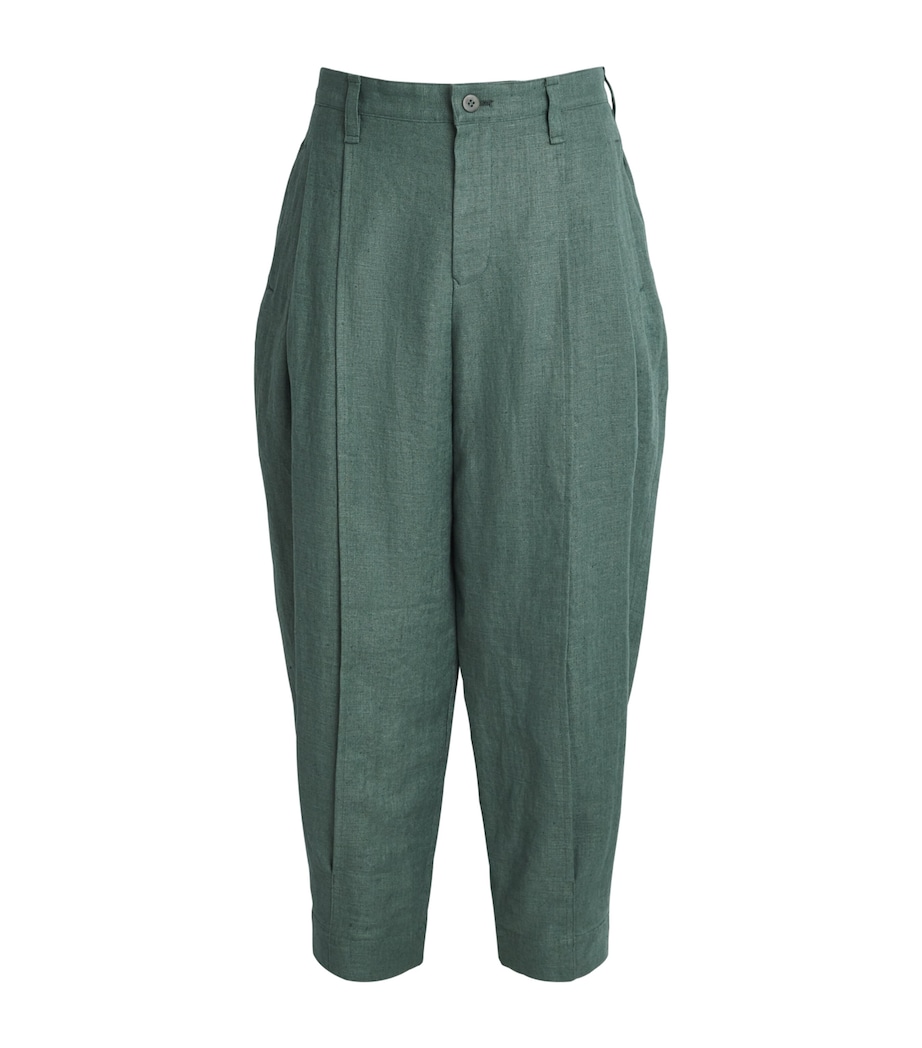 IM MEN Mens Tough Linen Pleated Trousers Dark Green Image 1