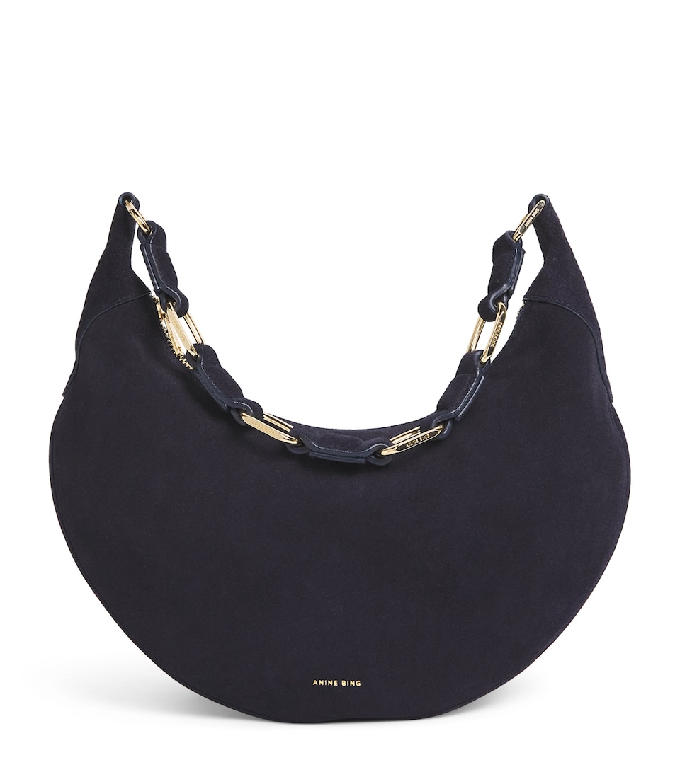 ANINE BING Suede Kate Shoulder Bag Navy Suede