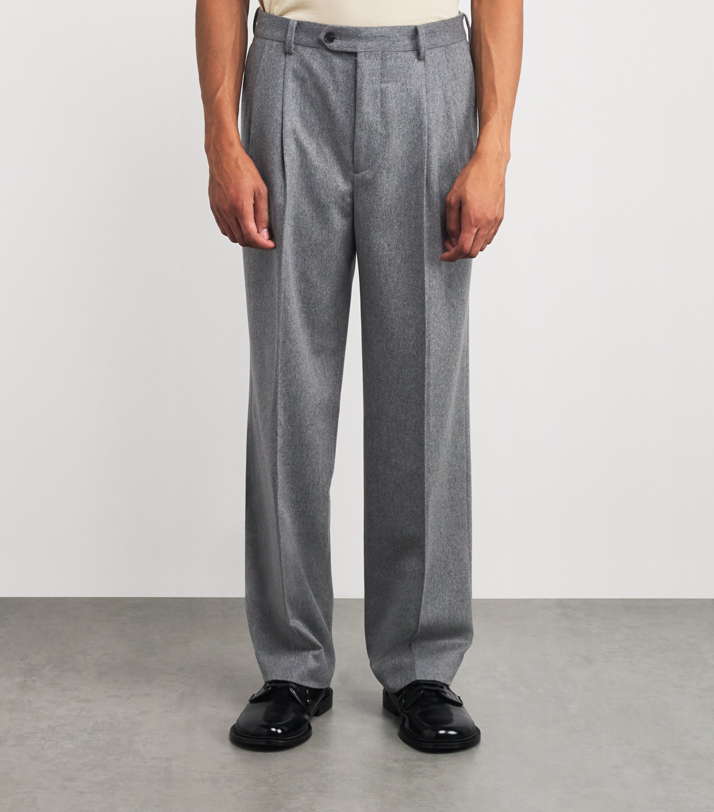 Cashmere Pleated Straight Trousers TOP GRAY Image 3
