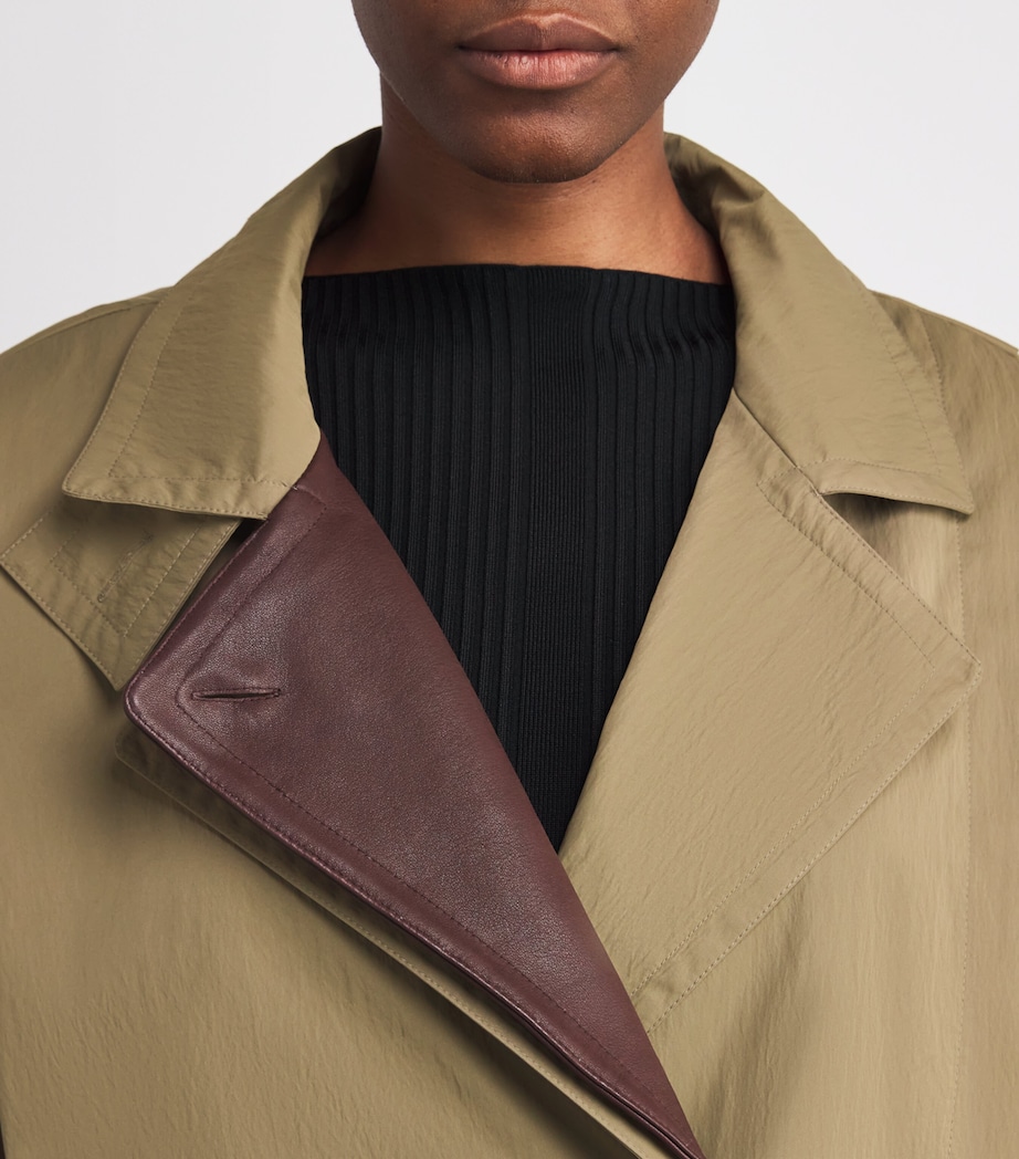 Leather-Trim Coral Trench Jacket 331 LIGHT KHAKI Image 6