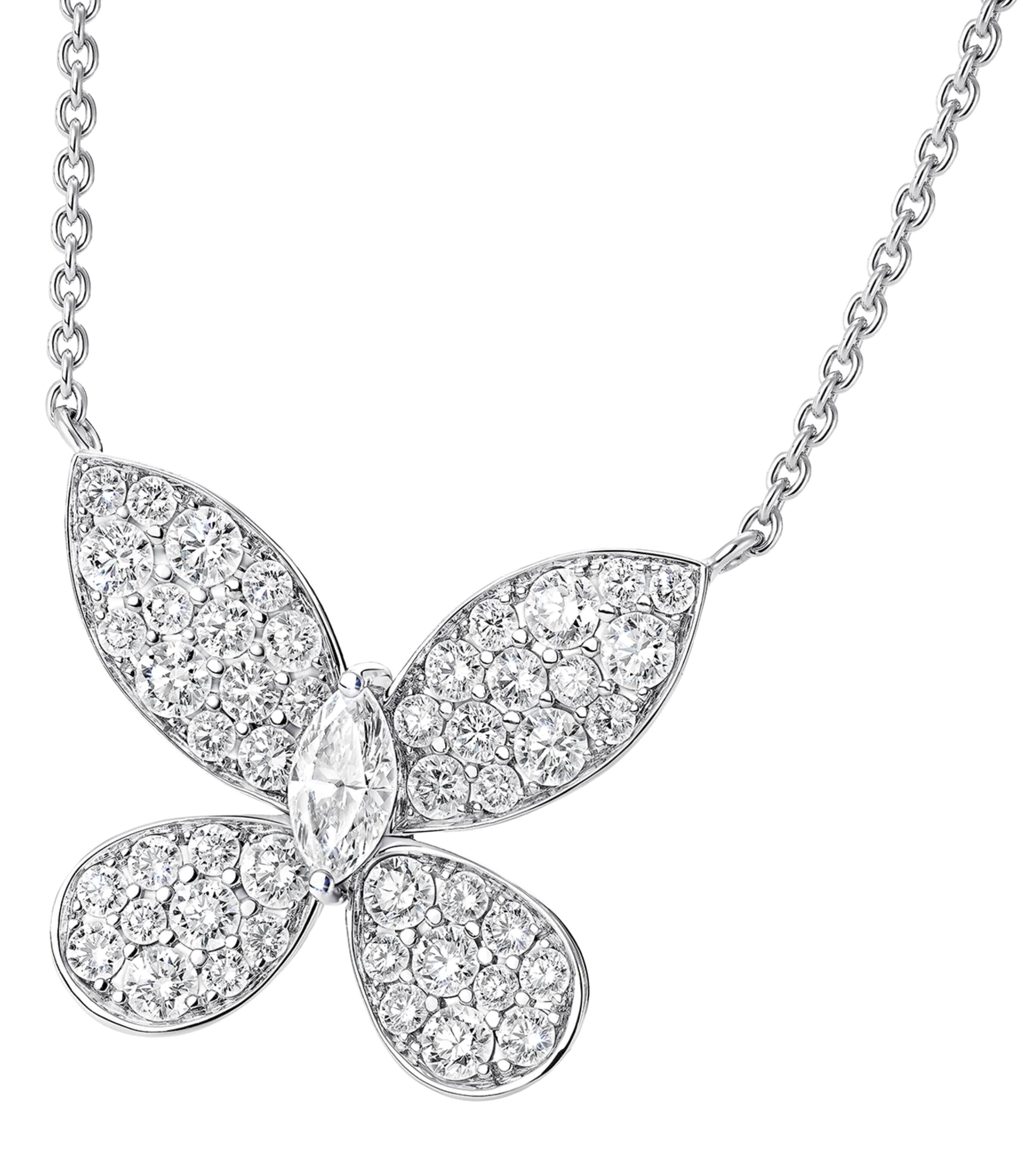 White Gold and Diamond Pavé Butterfly Small Pendant Necklace WHITE GOLD Image 3