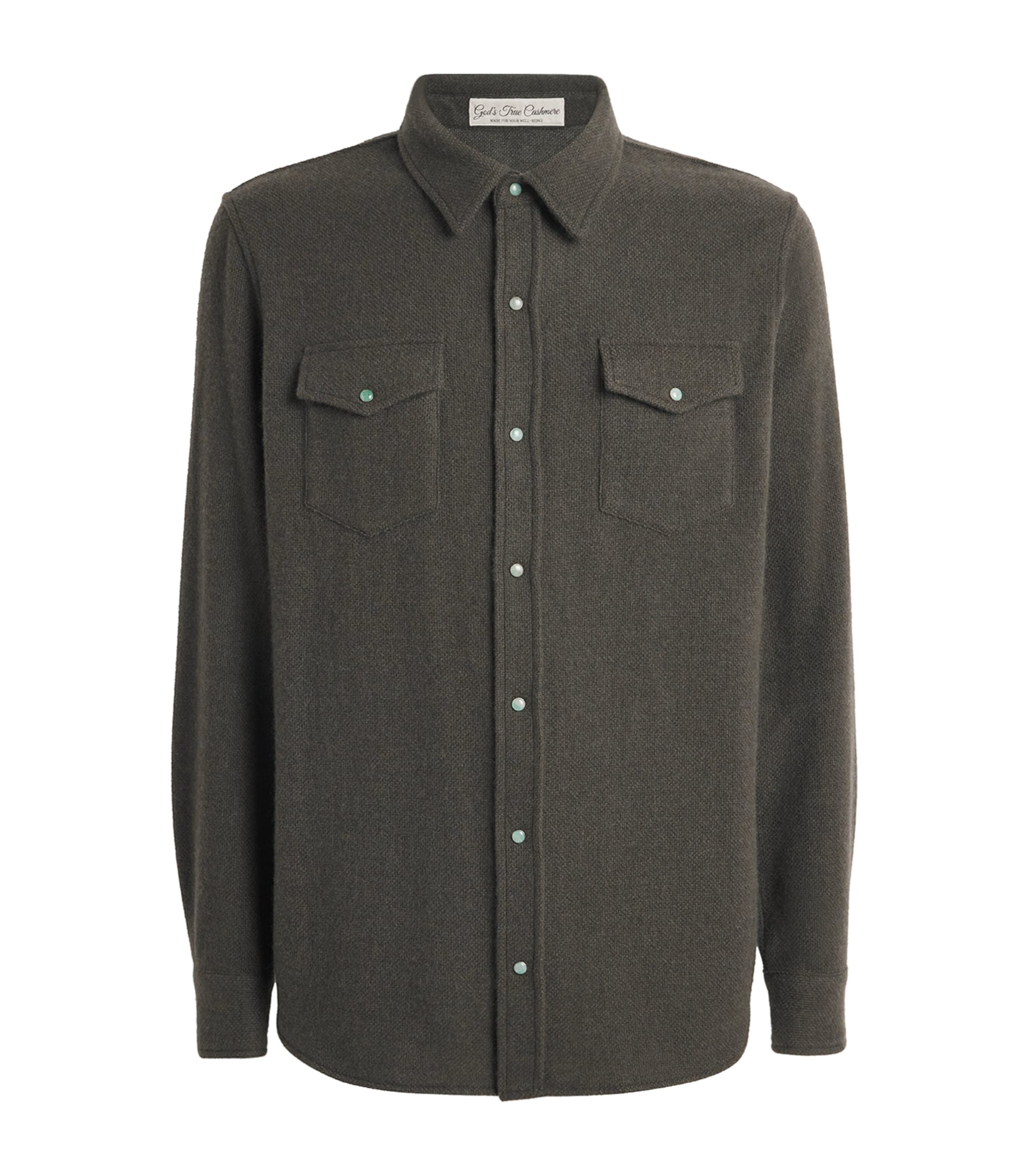 Cashmere Press-Stud Overshirt SABLE / EMERALD Image 1