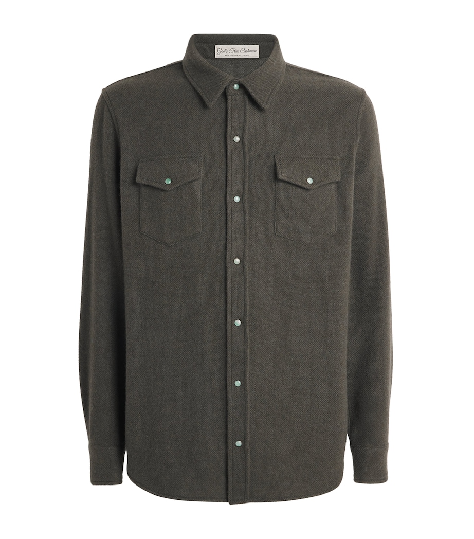 Cashmere Press-Stud Overshirt SABLE / EMERALD Image 1