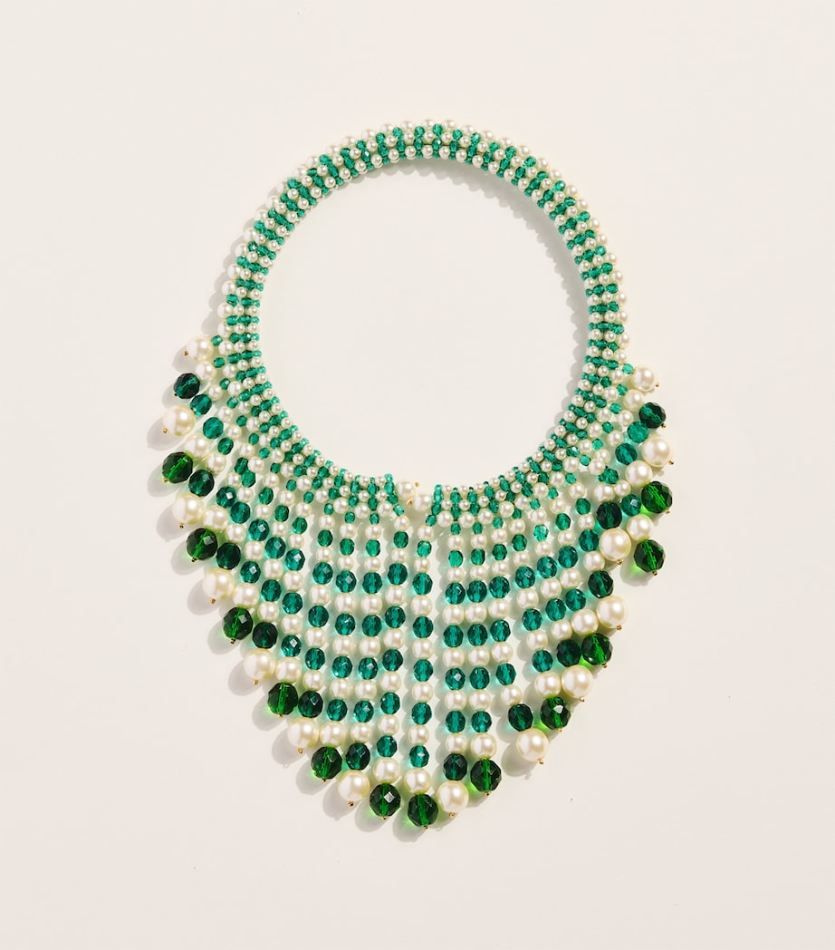Beaded Frangia Necklace Green/white Image 1