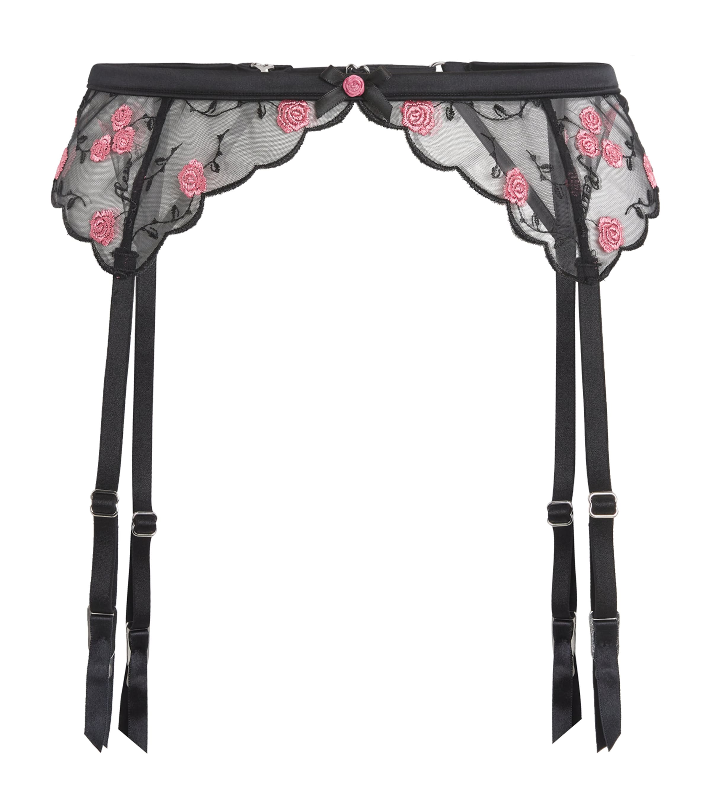Fleur Du Mal Rose And Vine Suspender Belt In Black