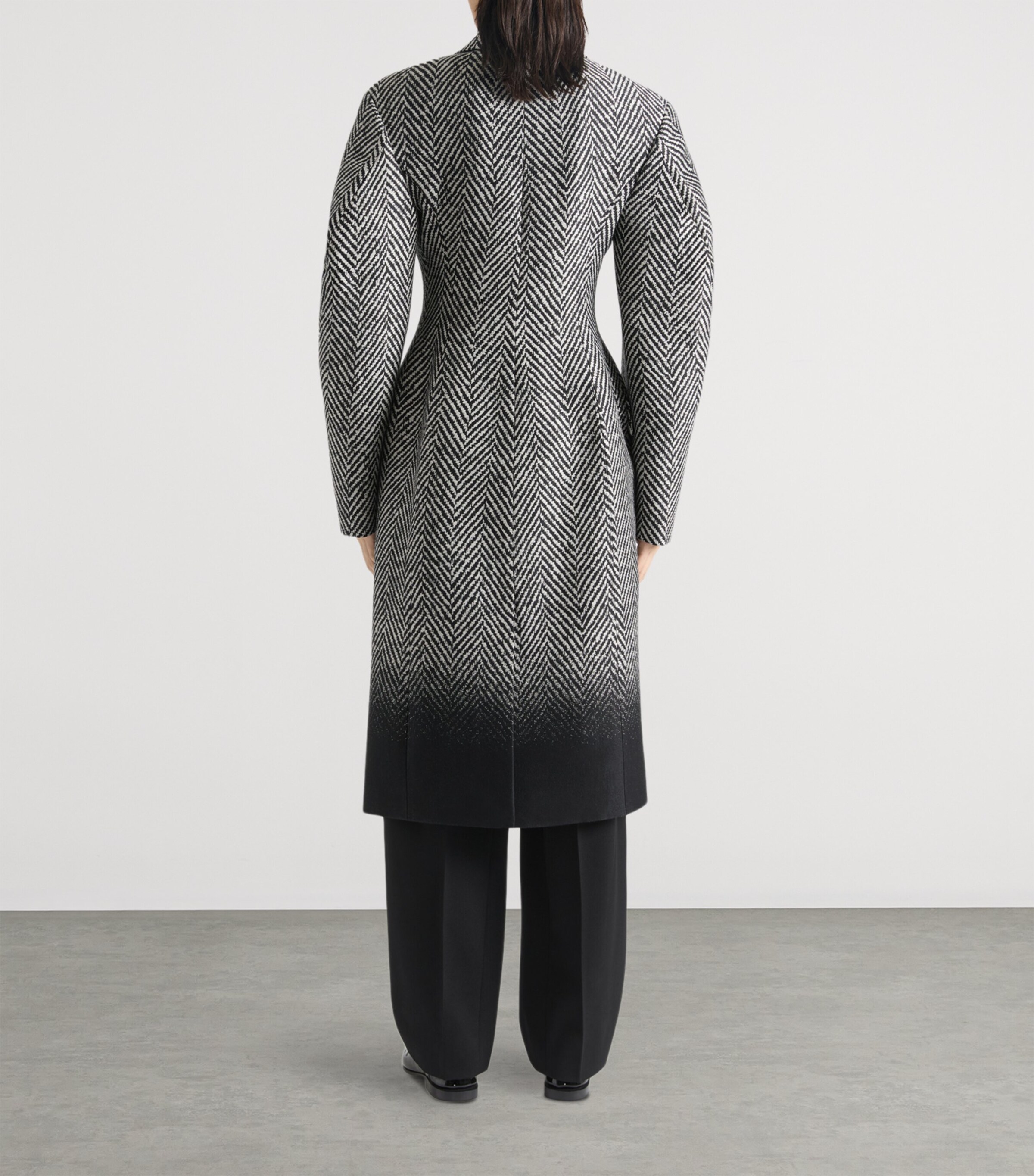 Wool-Blend Chevron Ombré Coat BLACK/WHITE Image 3