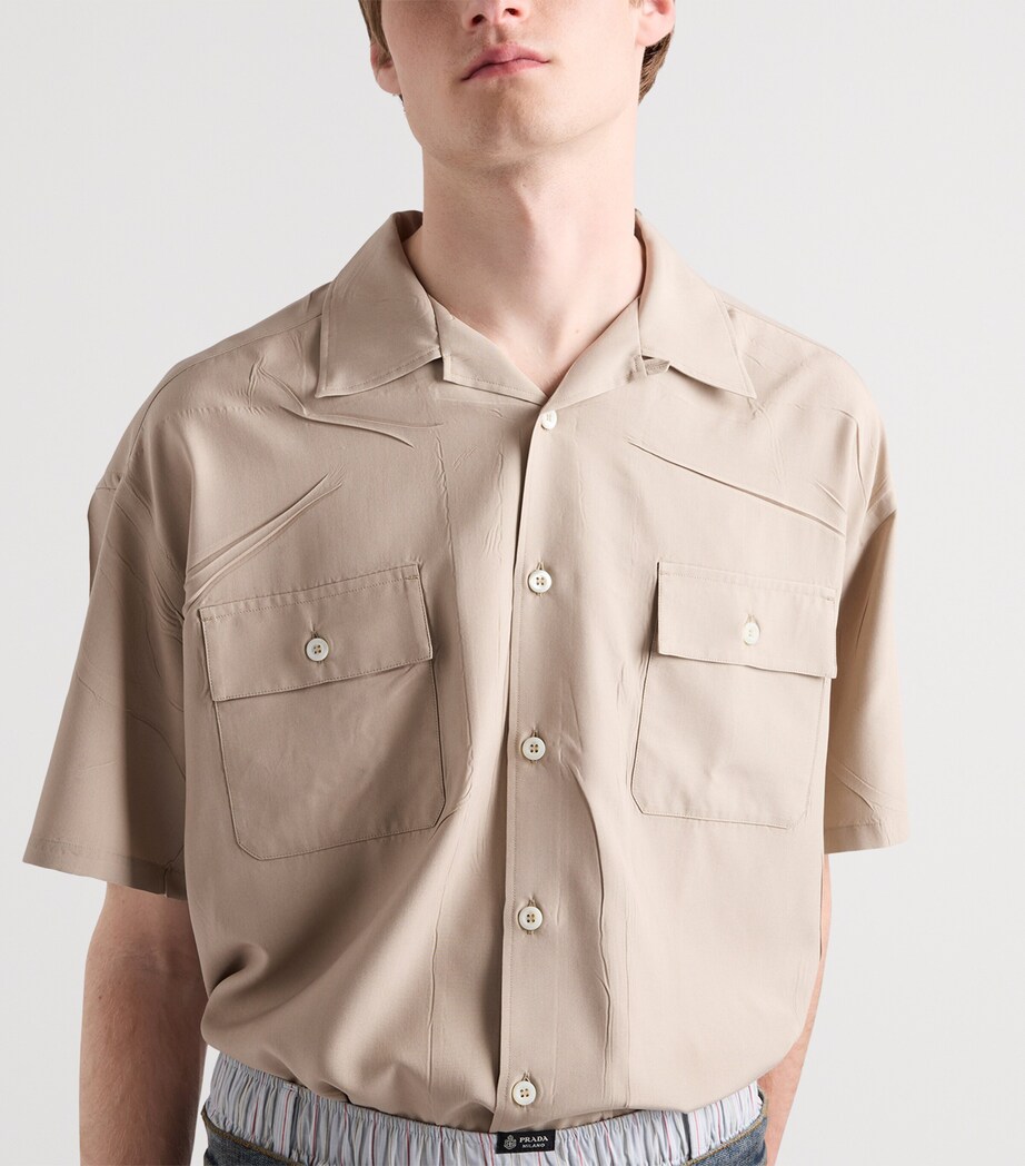 Prada Mens Silk Short-Sleeve Shirt Neutral Image 3