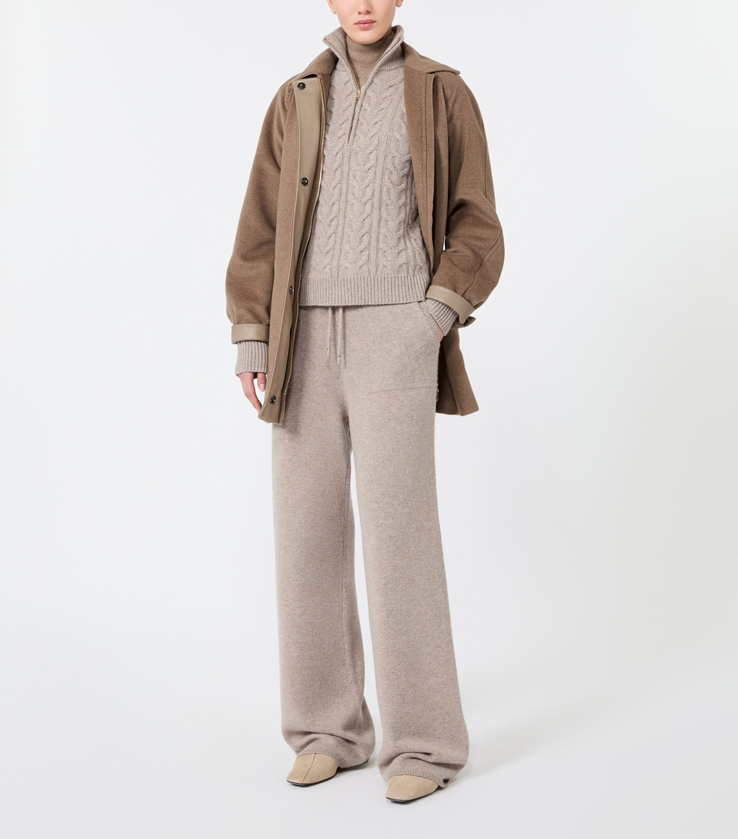 Max Mara Womens Cashmere Leather-Trim Wrap Coat Pearl Grey Image 2