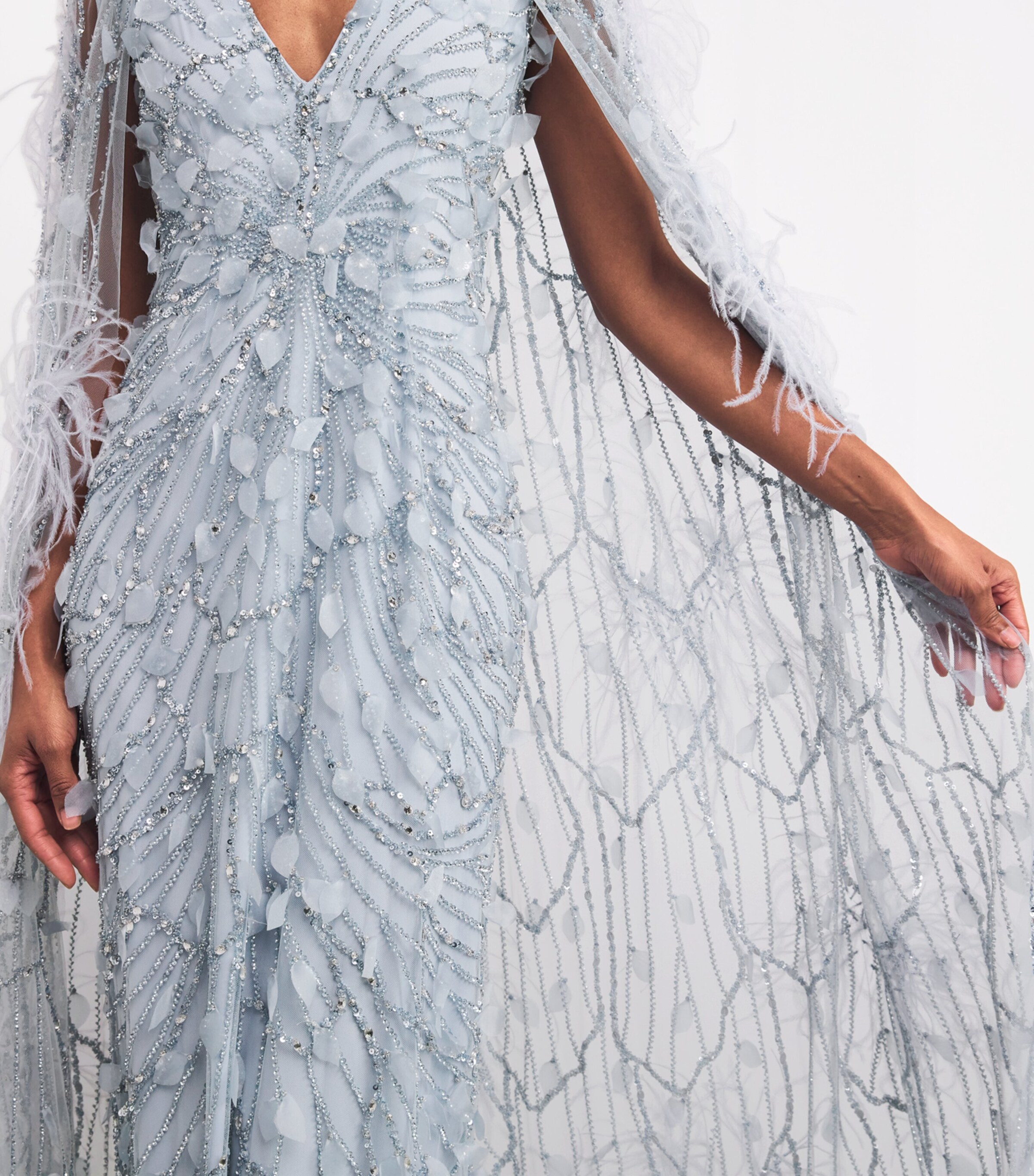 Pamella Roland Womens Tulle Ostrich Feather-Embellished Gown Blue Image 4