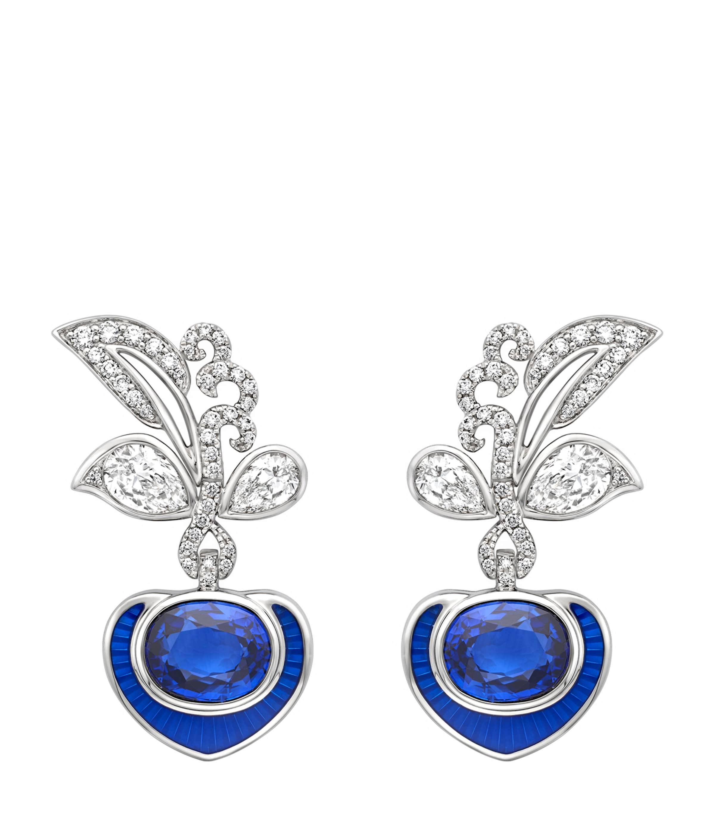 Boodles Platinum, Diamond and Sapphire The Palace Collection Royal Porcelain Earrings Blue Image 1