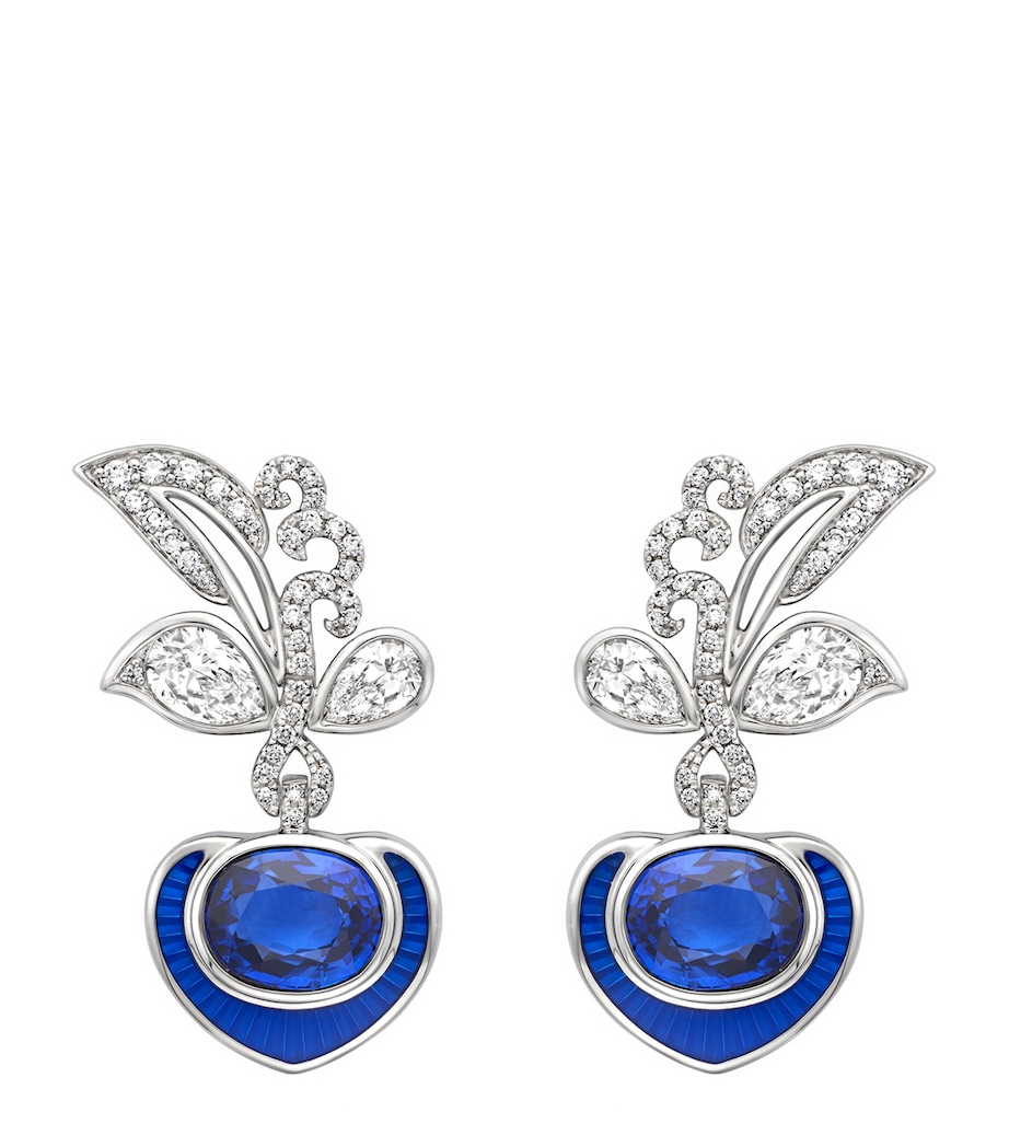 Boodles Platinum, Diamond and Sapphire The Palace Collection Royal Porcelain Earrings Blue Image 1