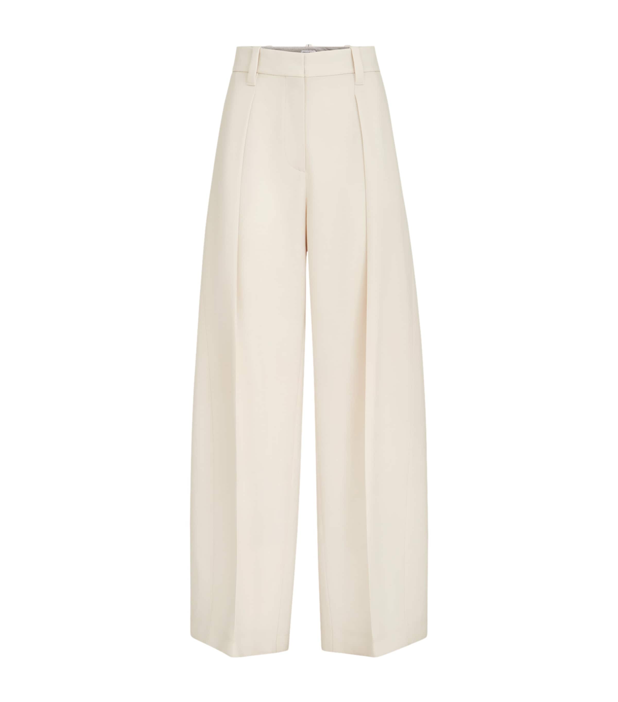 Brunello Cucinelli Womens Virgin Wool Pleated Wide-Leg Trousers Image 1