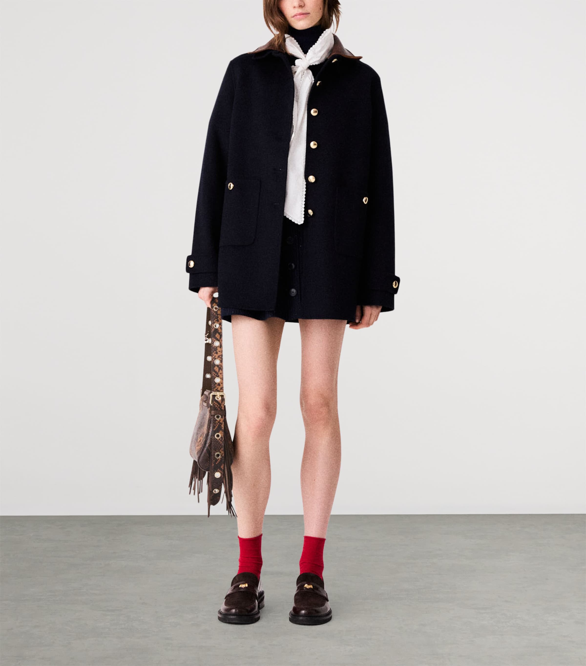 Maje Womens Wool-Blend Collared Jacket Navy Image 2