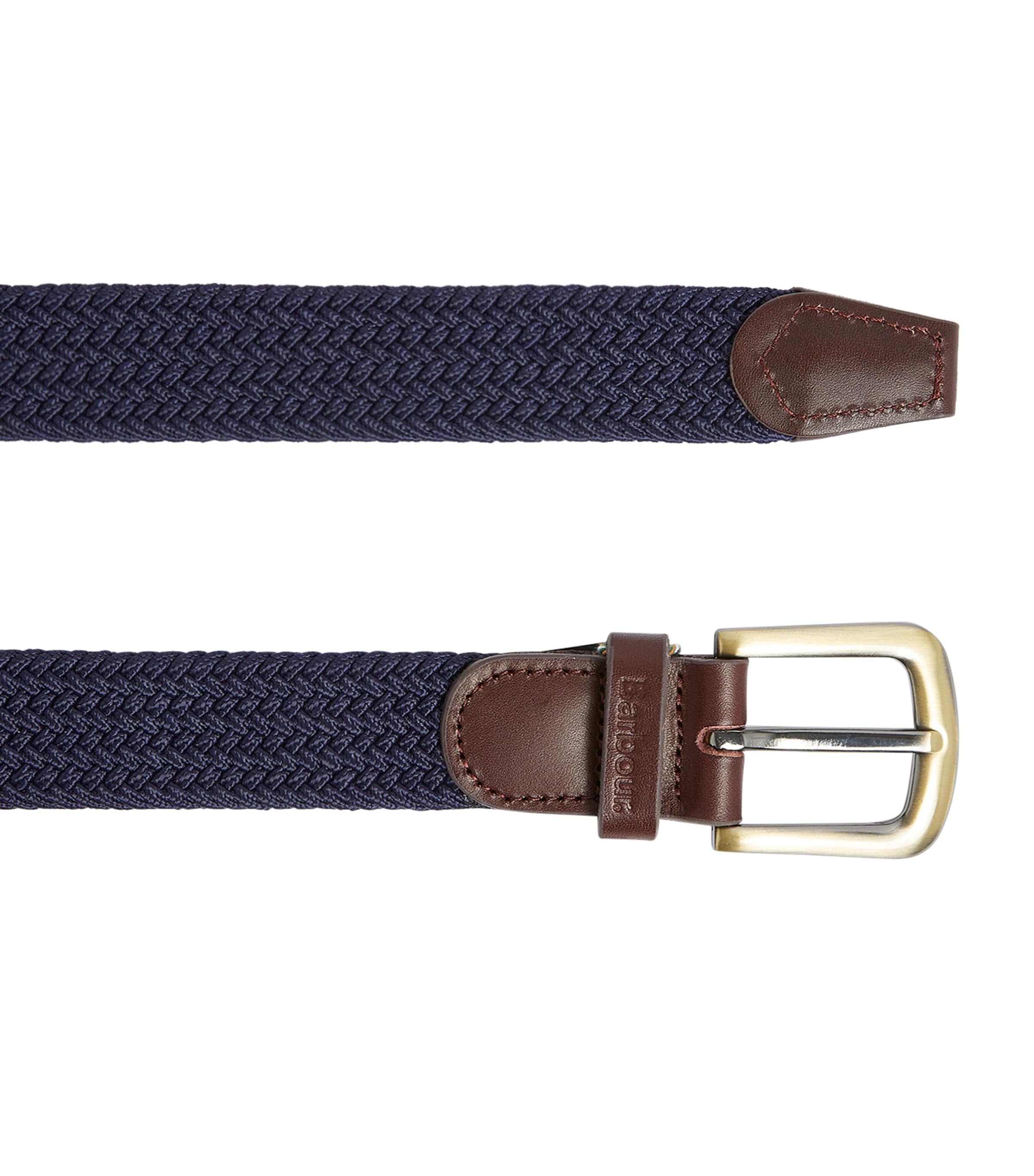 Leather-Trimmed Woven Belt NAVY Image 2