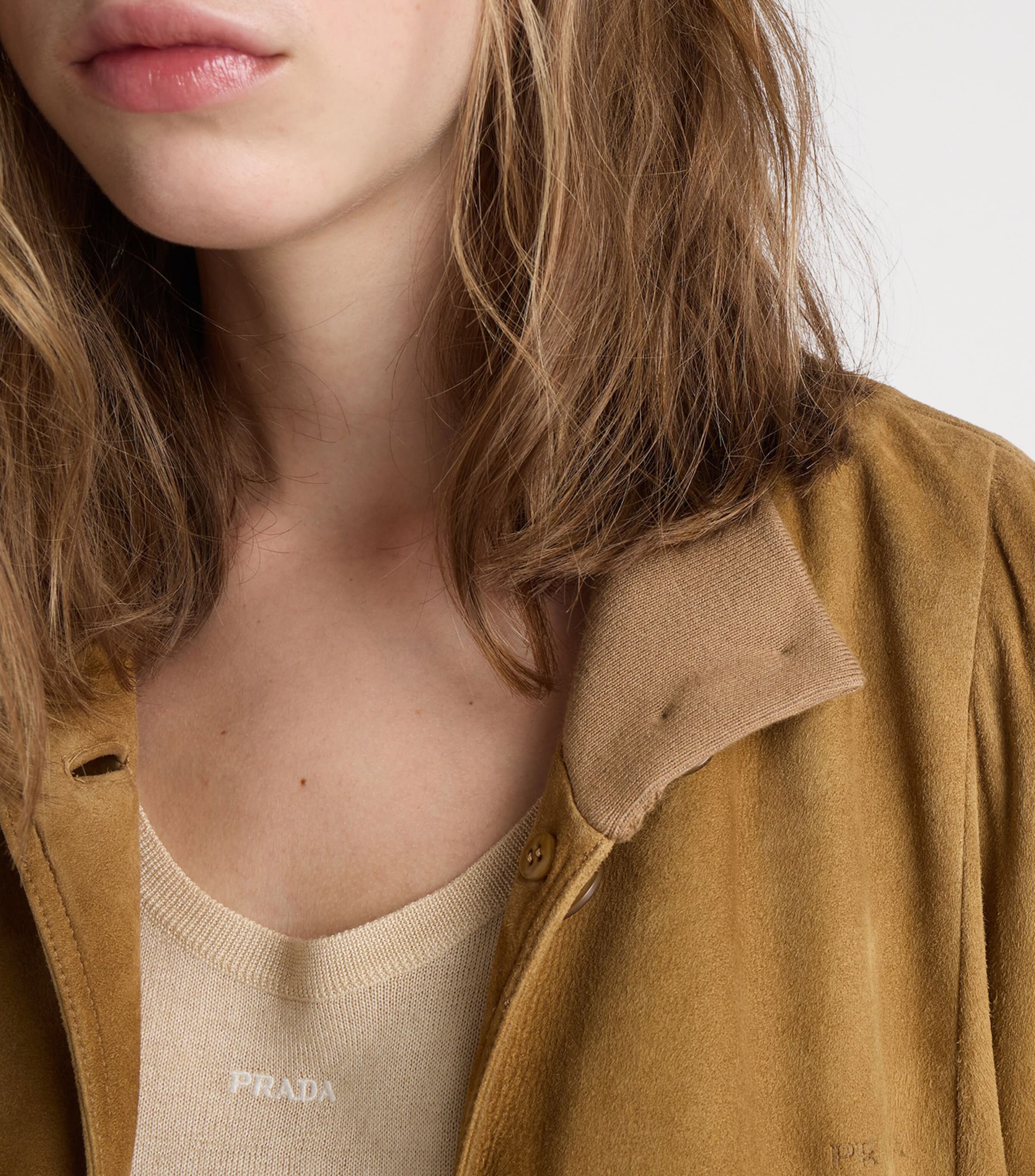 Prada Womens Suede Bomber Jacket Neutral Image 3