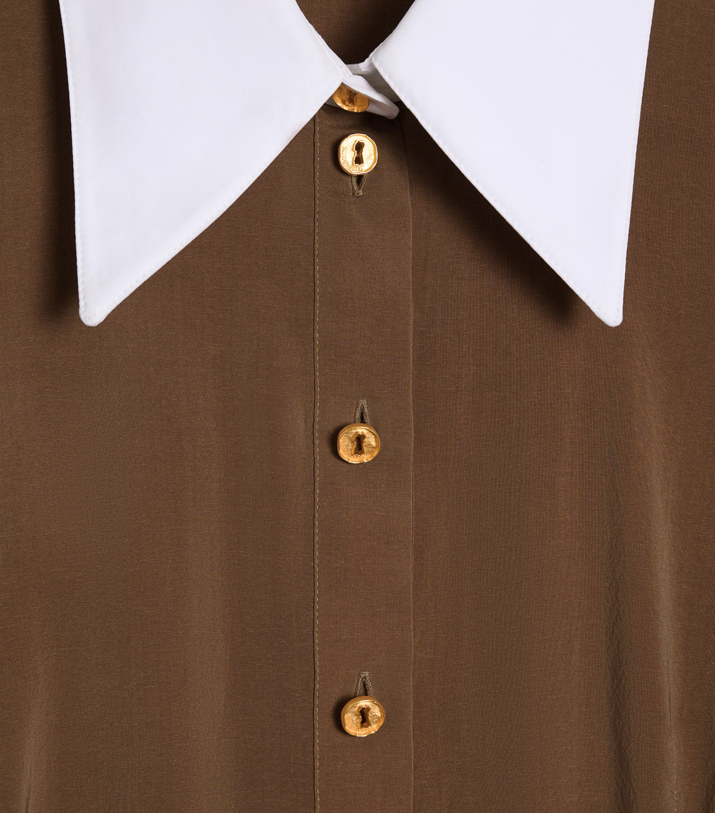 Schiaparelli Womens Contrast-Collar Keyhole Bodysuit Brown Image 3