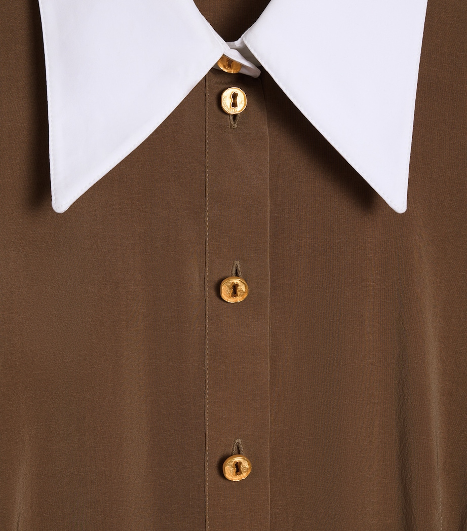 Schiaparelli Womens Contrast-Collar Keyhole Bodysuit Brown Image 3