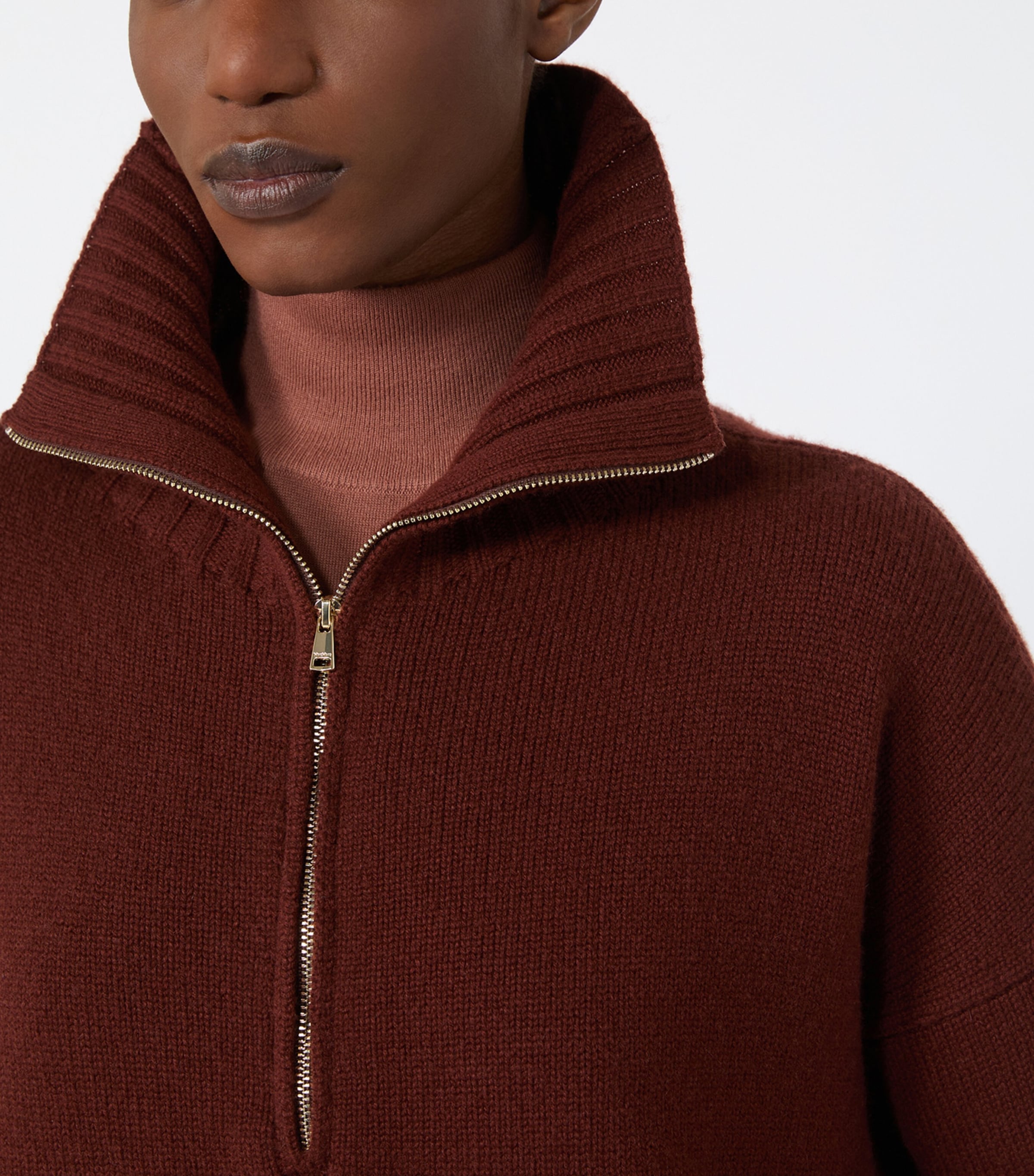 Max Mara Womens Cashmere Quarter-Zip Sweater Rust Image 4