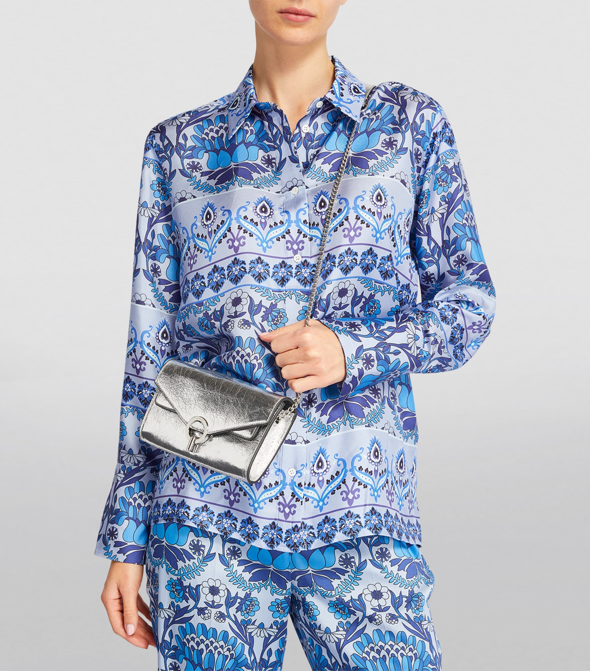 Leather Metallic Clutch Bag SILVER Image 4