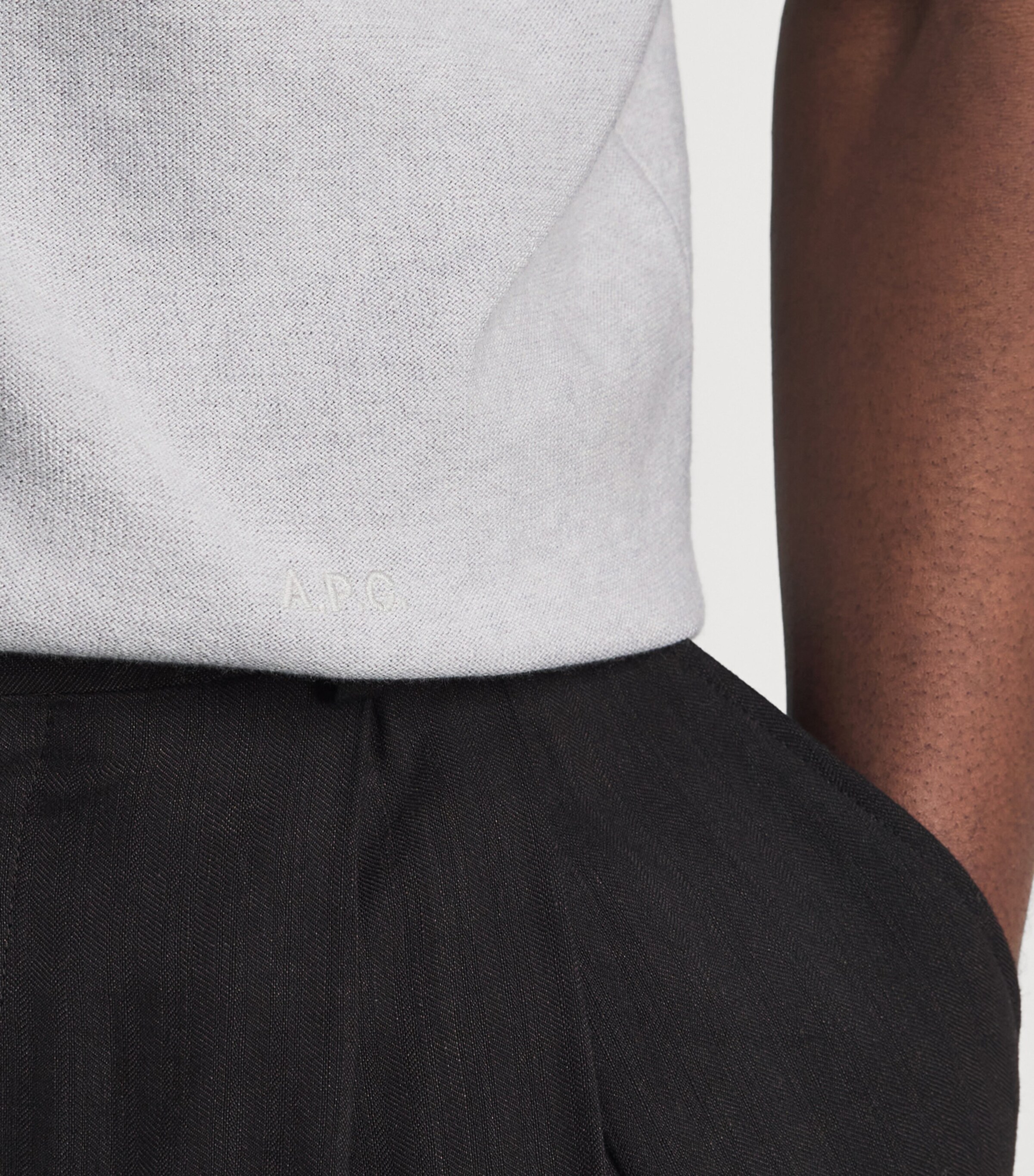 A.P.C. Mens Cotton-Cashmere Eliot Polo Shirt Plb Gris Chine Image 3