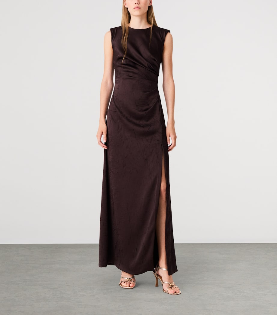Maje Womens Ruched Sleeveless Midi Dress Brown Image 2