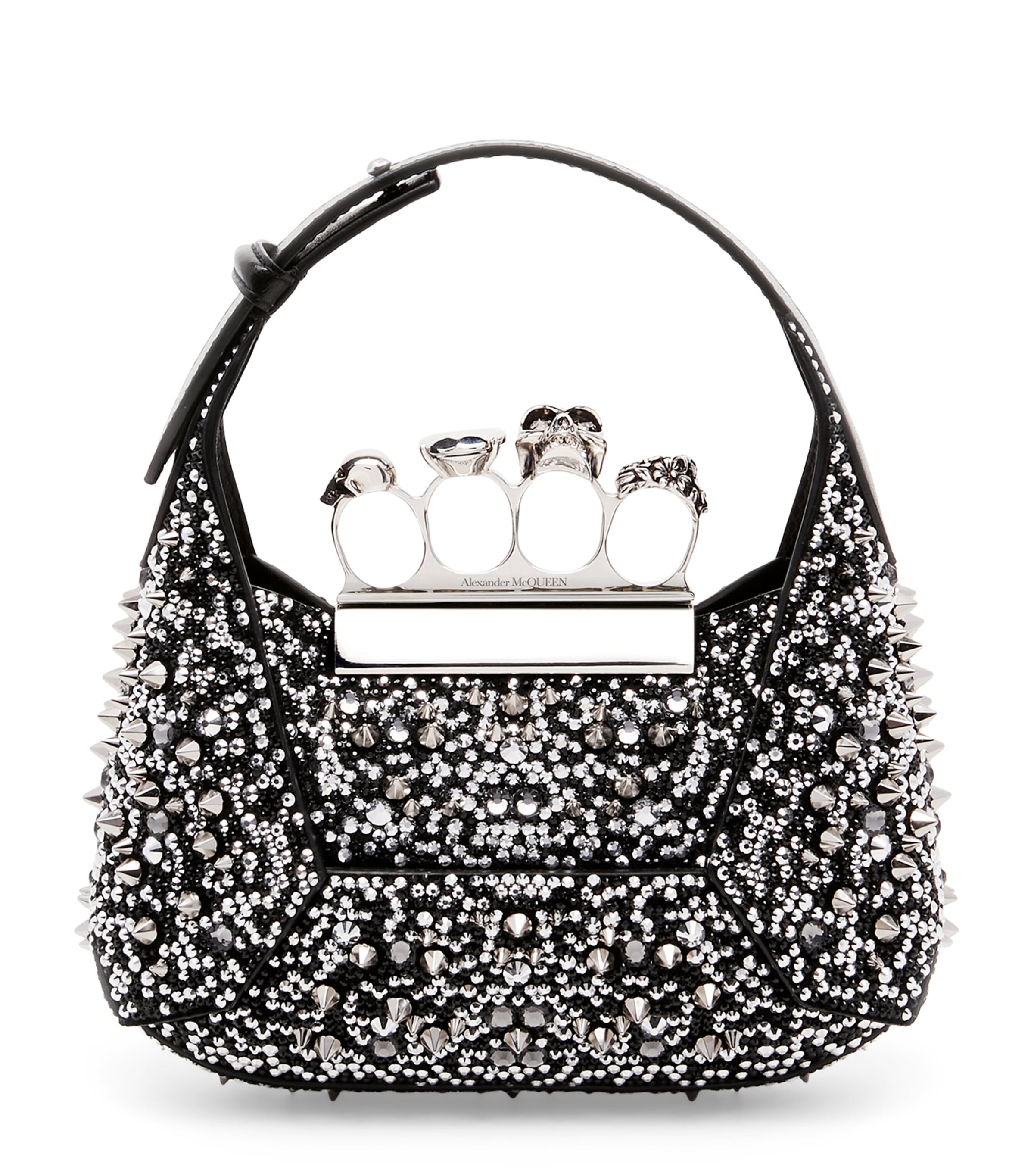 Alexander Mcqueen Mini Jewelled Top-handle Bag In Black