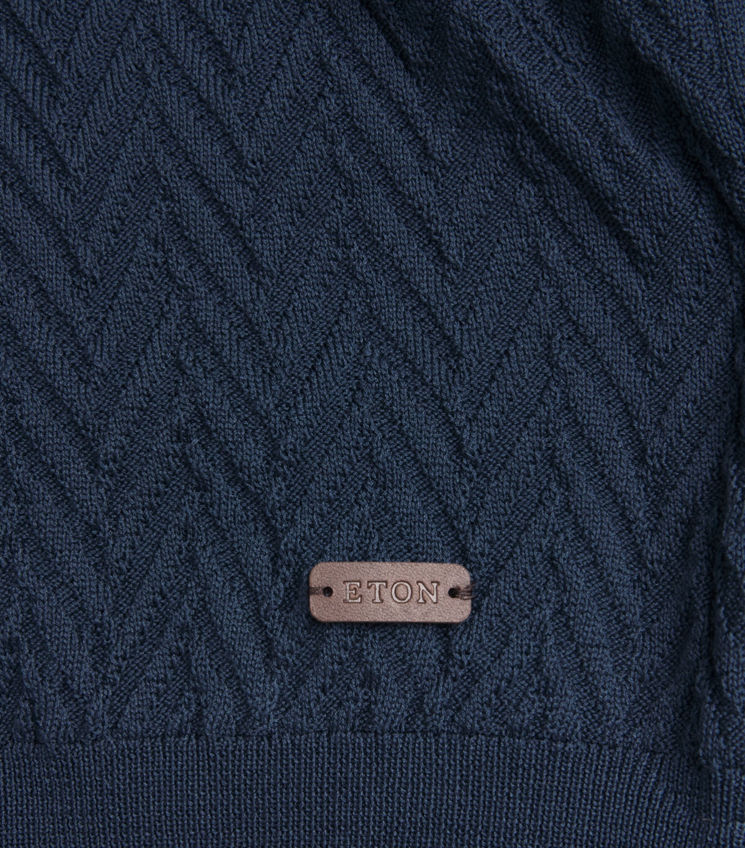 Eton Mens Chevron-Jacquard Polo Sweater Mid Blue Image 6
